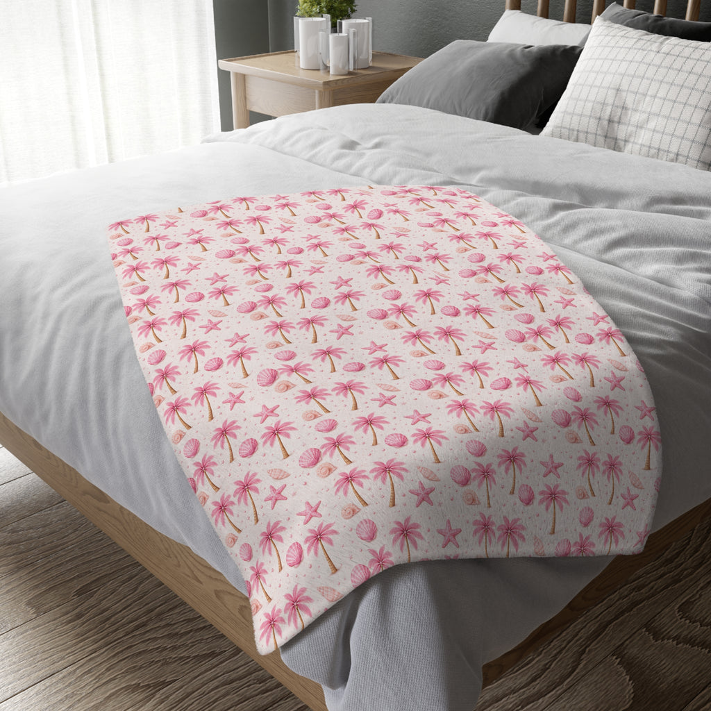 Pink Palm Tree Pattern Blanket | Velveteen Microfiber Throw