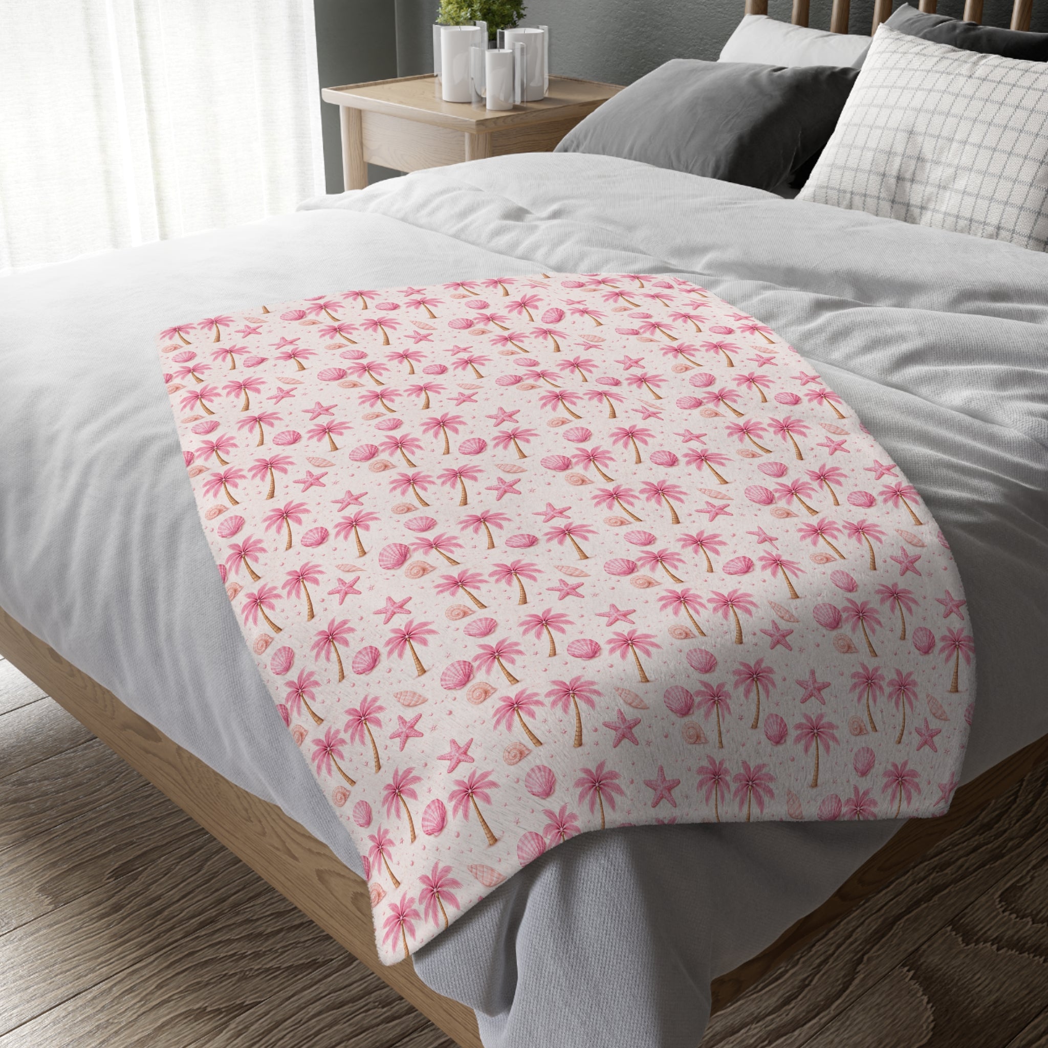 Pink Palm Tree Pattern Blanket | Velveteen Microfiber Throw