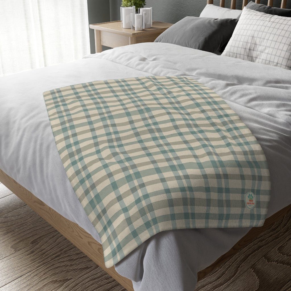 Blue Plaid and Palm Trees Blanket | Reversible Two-Sided Throw