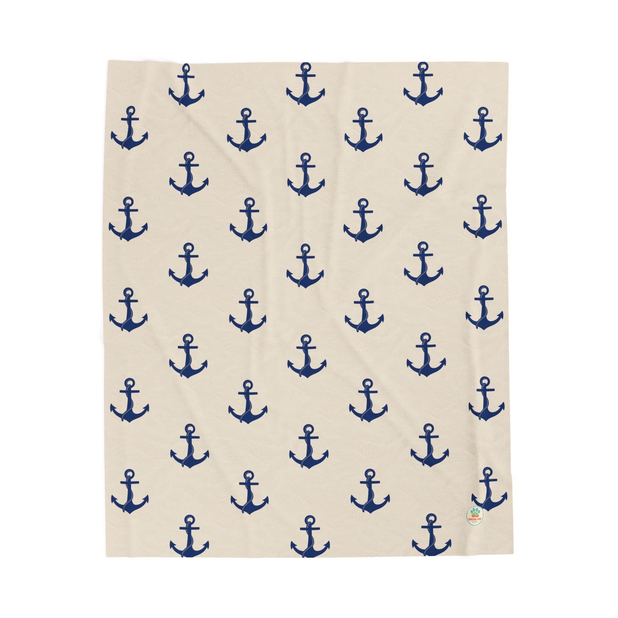 Navy Anchor Pattern Velveteen Plush Blanket | Nautical Anchors Throw