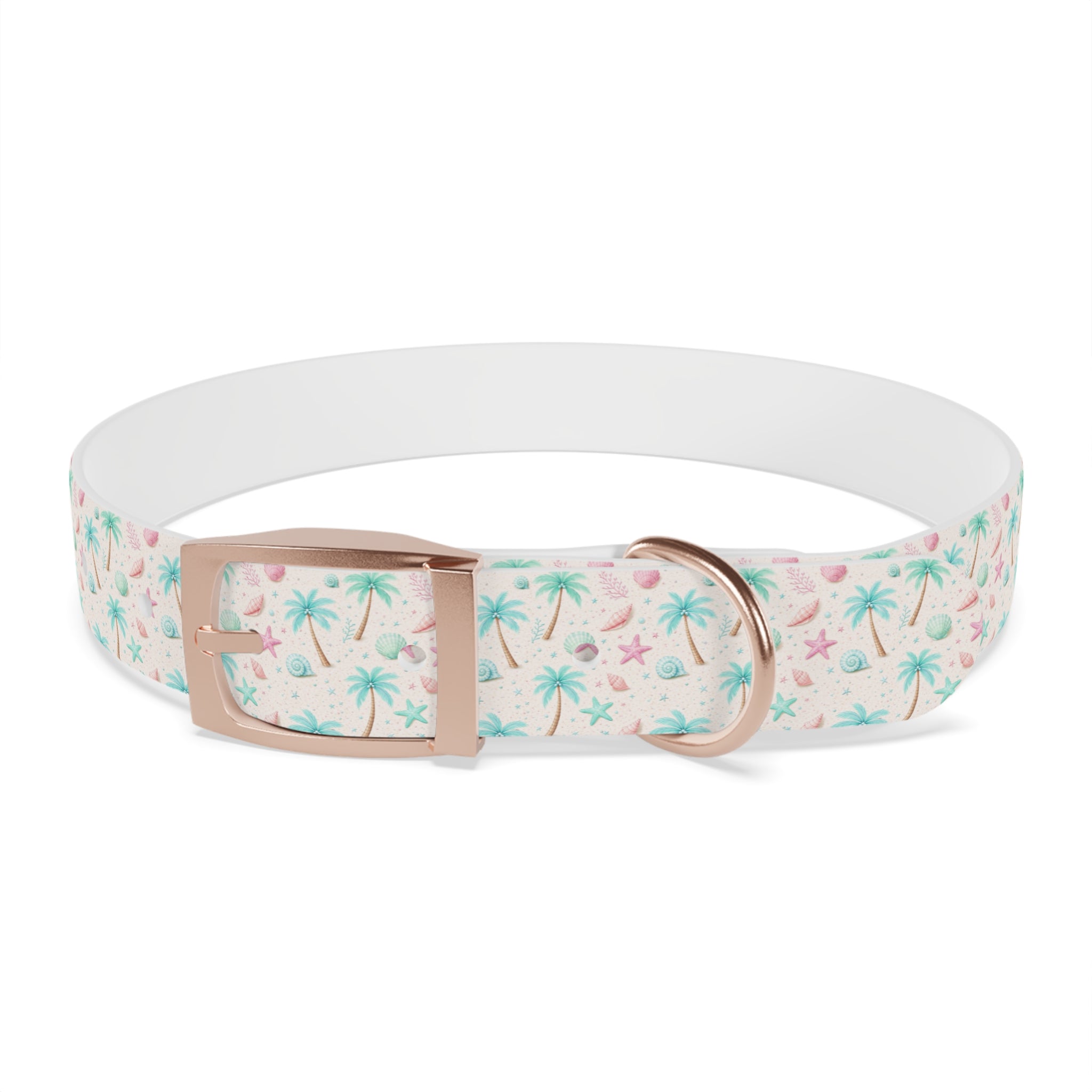 Tropical Palm Tree and Starfish Dog Collar | Pastel Beach Pattern