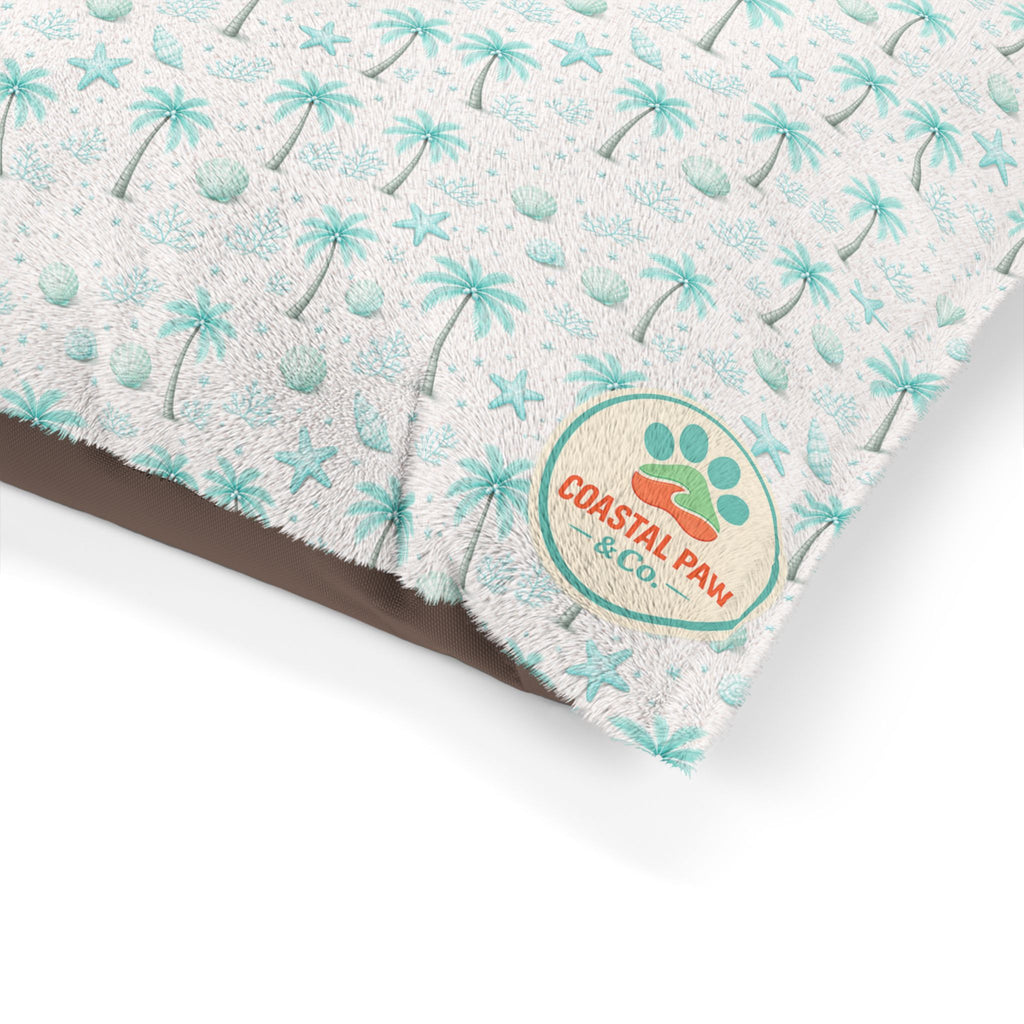 Aqua Palm Tree Pattern Pet Bed | Tropical Palm Print Pillow for Dogs & Cats