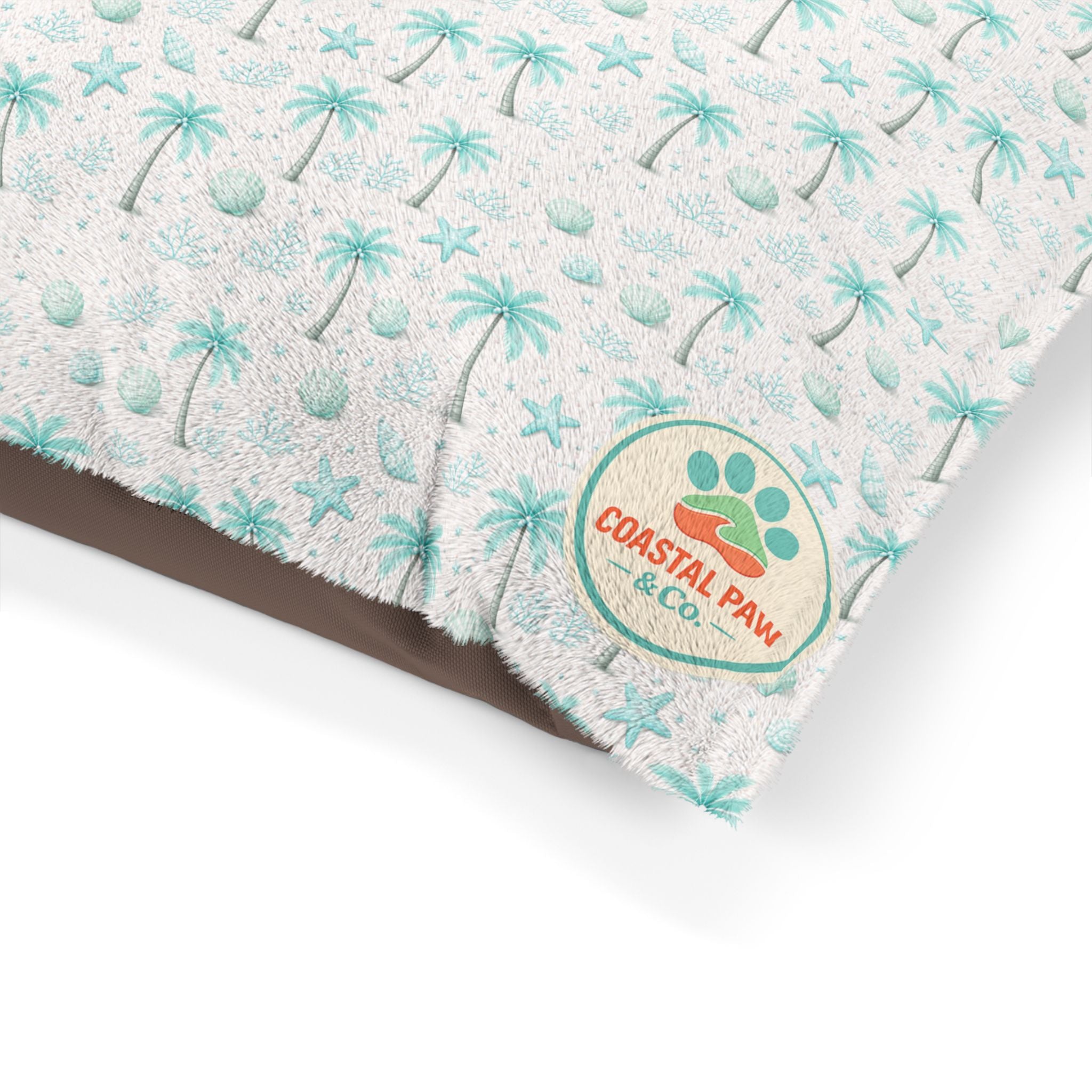 Aqua Palm Tree Pattern Pet Bed | Tropical Palm Print Pillow for Dogs & Cats
