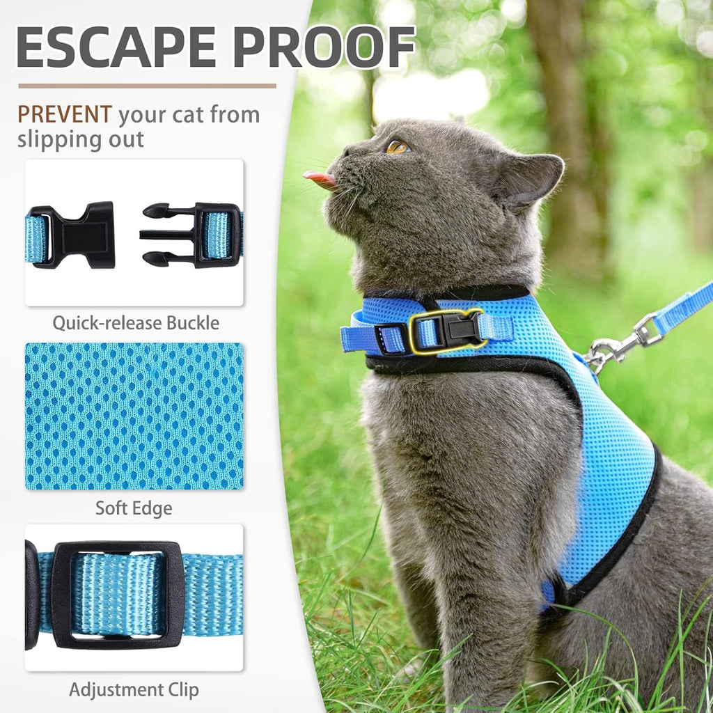 Soft Mesh Cat Vest Harness and Leash Set Puppy Padded Pet Harnesses Escape Proof for Cats Small Dogs, Blue Small