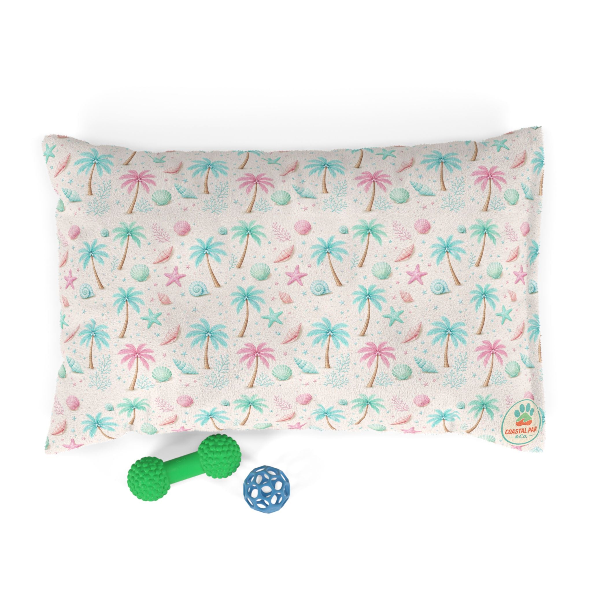 Pastel Palm Trees Pet Bed | Tropical Seashell Pattern