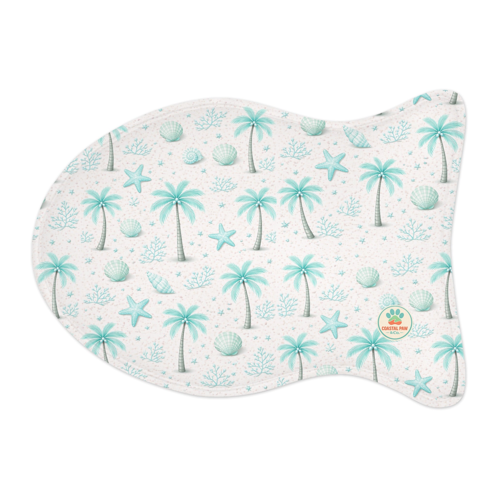 Aqua Palm Tree Pattern Pet Feeding Mat | Coastal Beach Design, Non-Slip