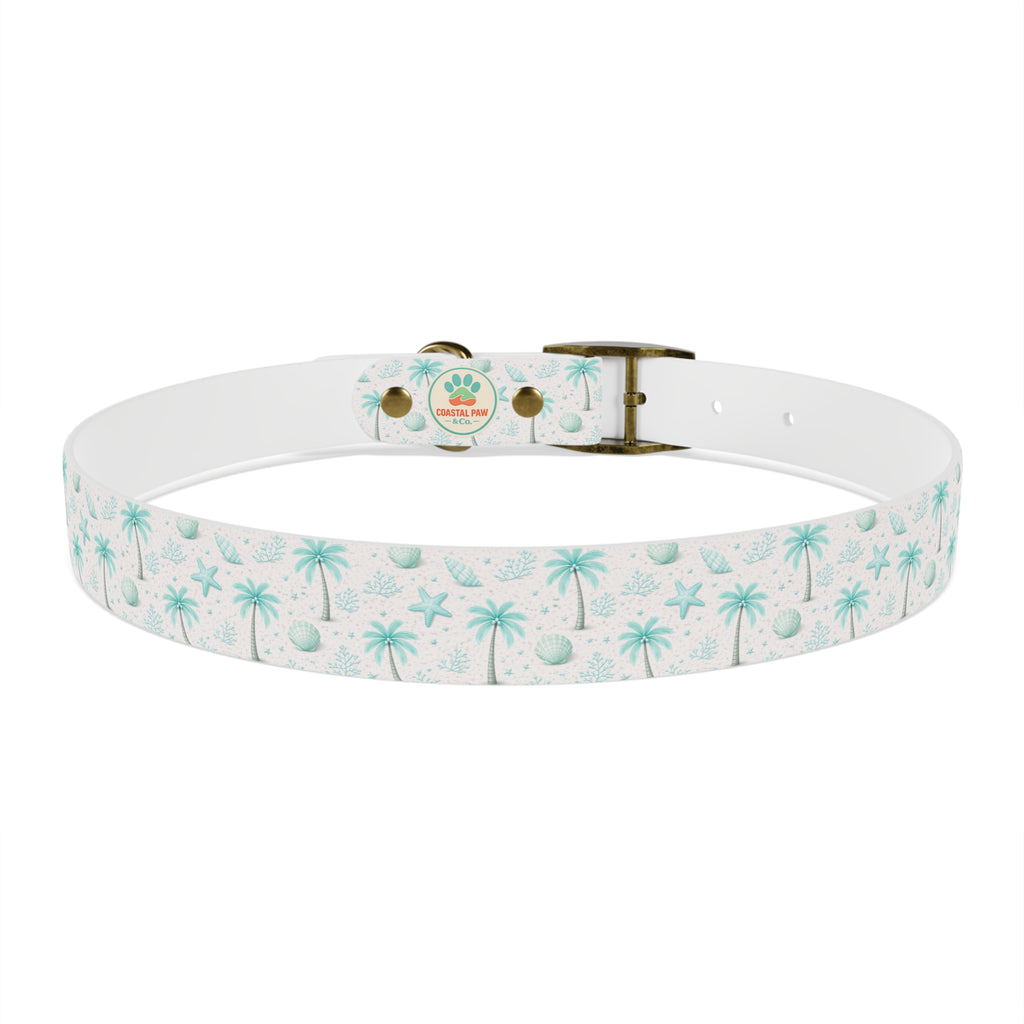 Aqua Palm Trees Dog Collar | Tropical Beach Pattern