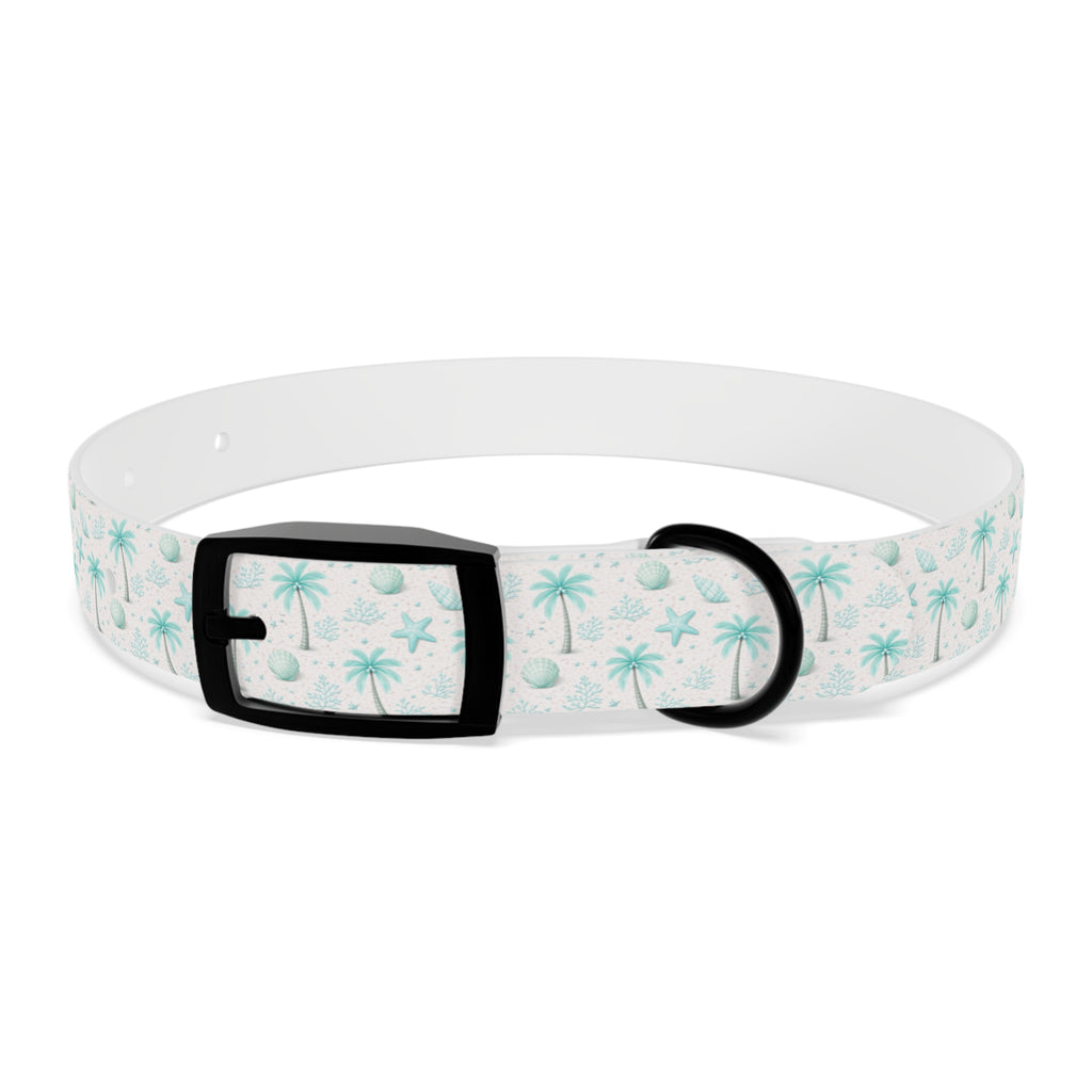 Aqua Palm Trees Dog Collar | Tropical Beach Pattern