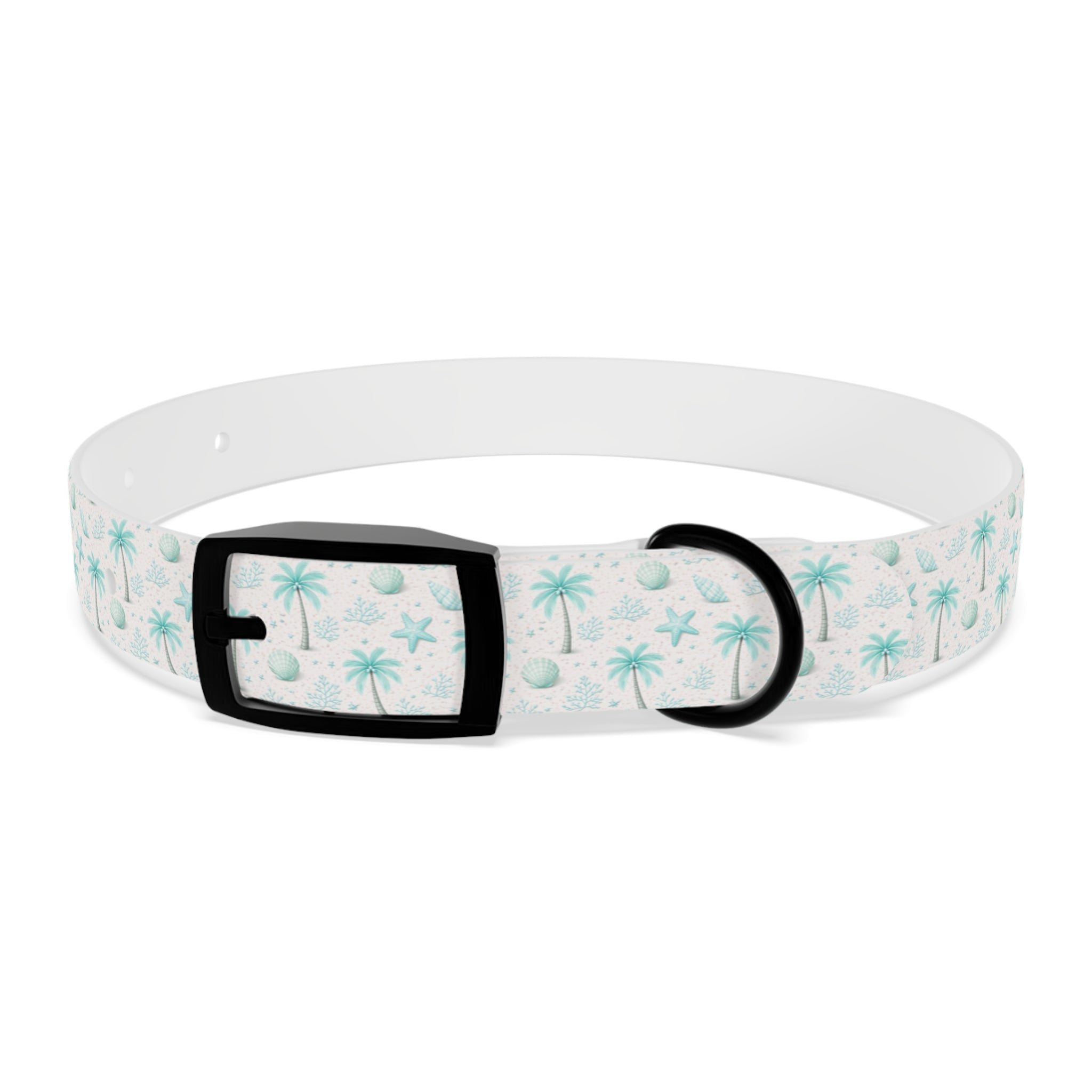 Aqua Palm Trees Dog Collar | Tropical Beach Pattern
