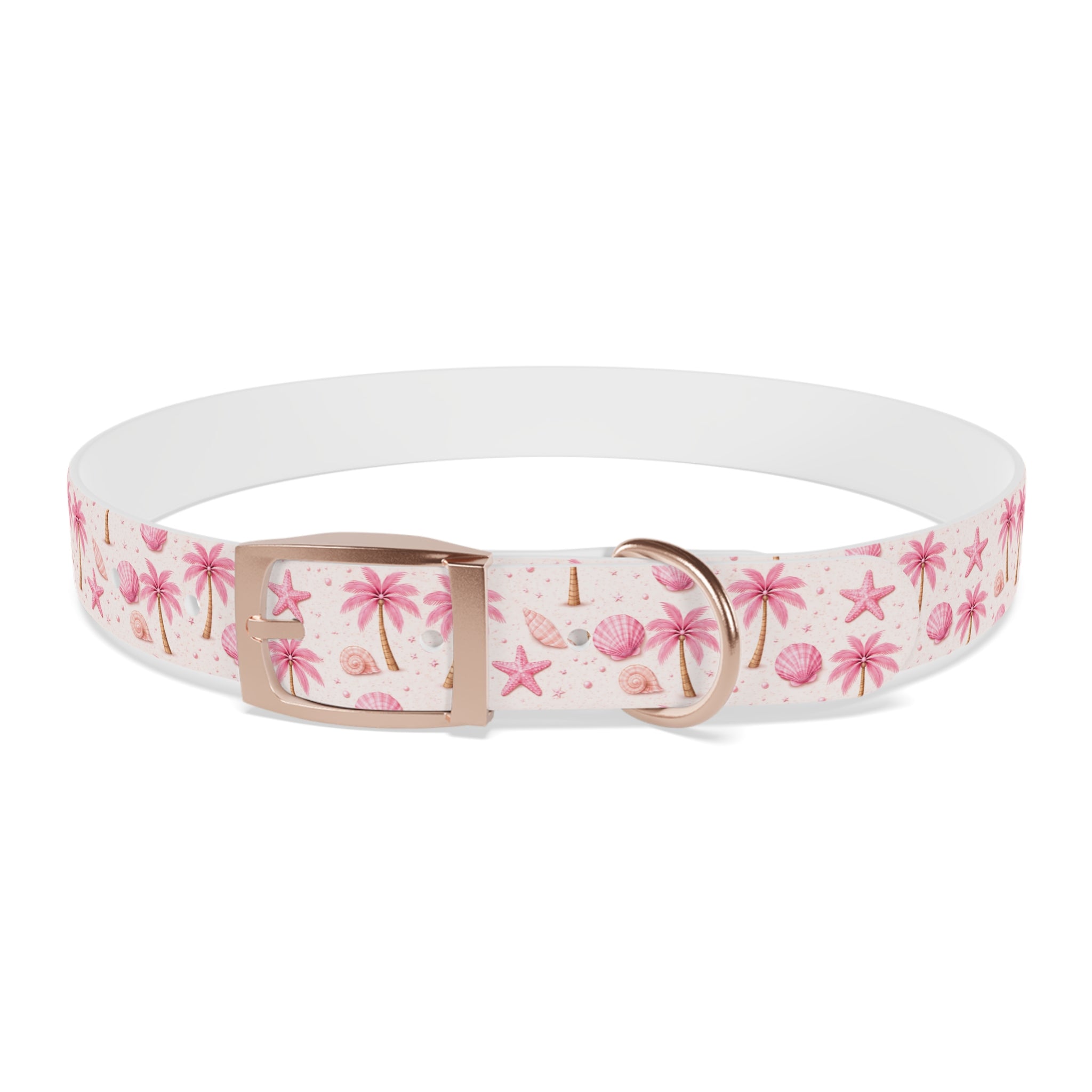 Pink Seashell Palm Tree Pattern Dog Collar | Beach Summer Print