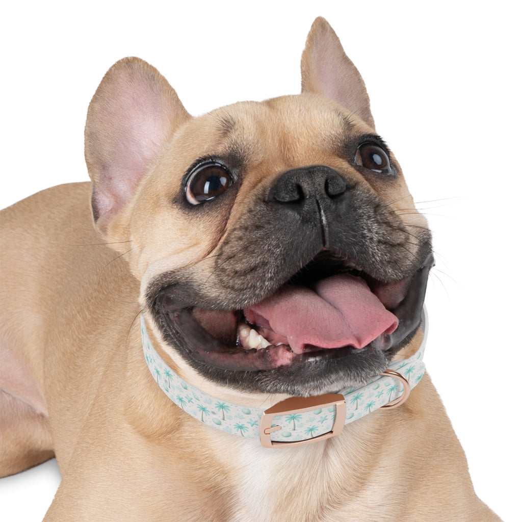Aqua Palm Trees Dog Collar | Tropical Beach Pattern