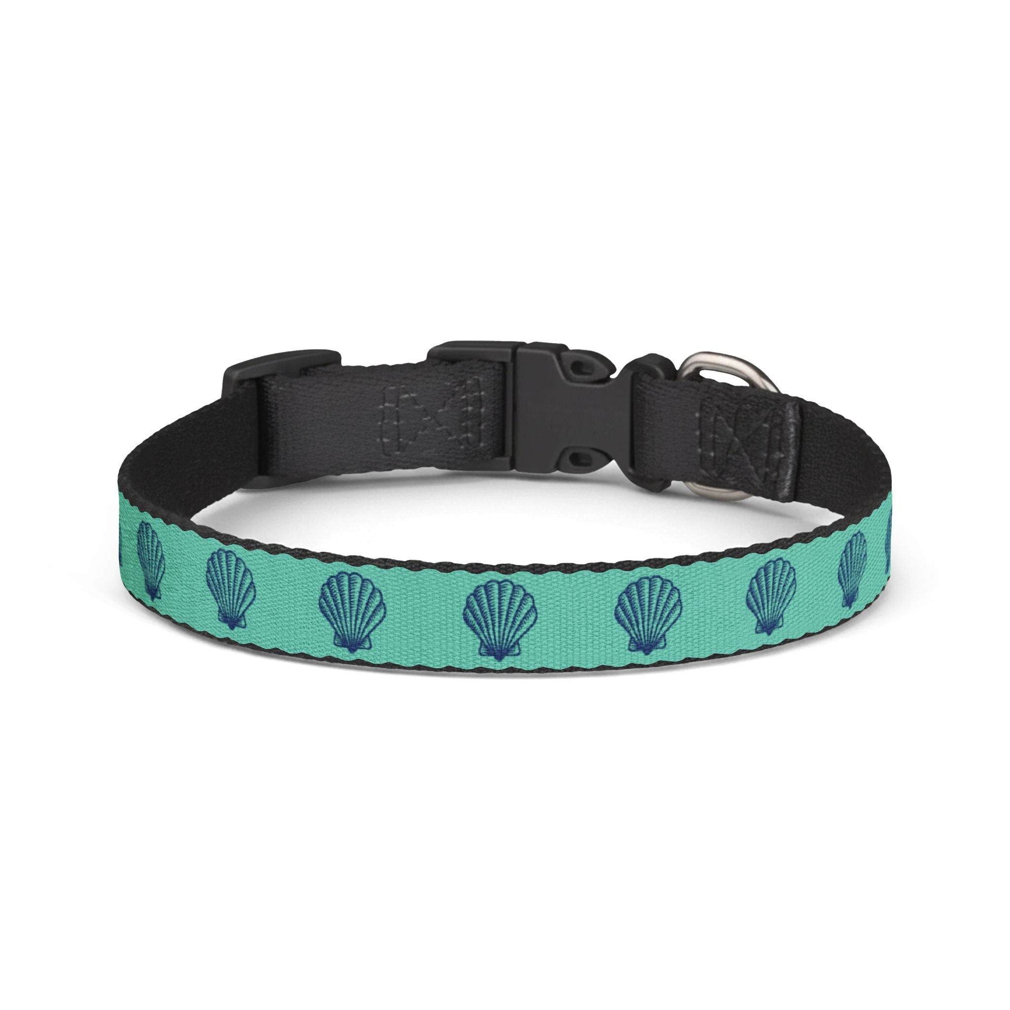 Teal Seashell Pattern Clip-on Pet Collar | Nautical Shell Design, Adjustable