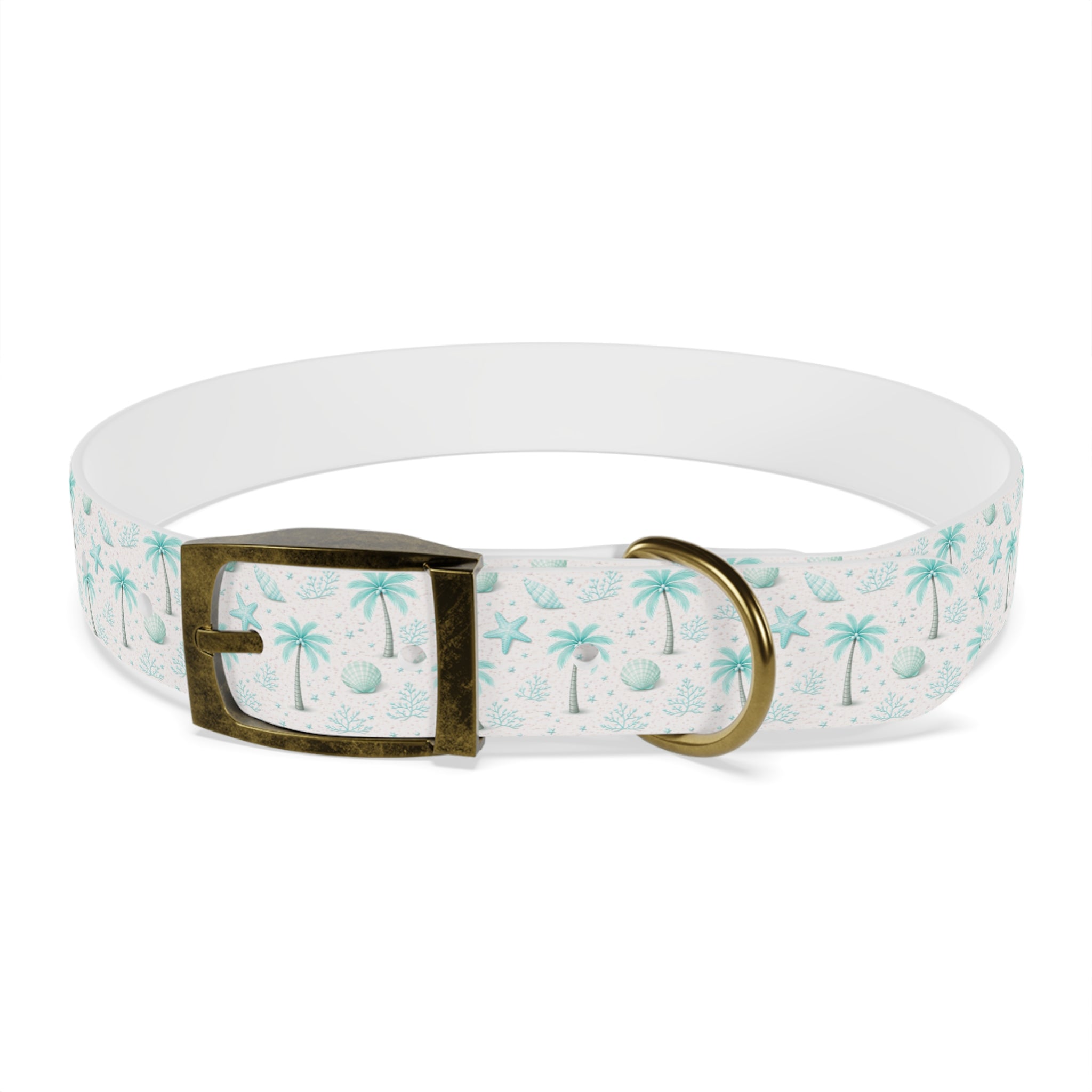 Aqua Palm Trees Dog Collar | Tropical Beach Pattern