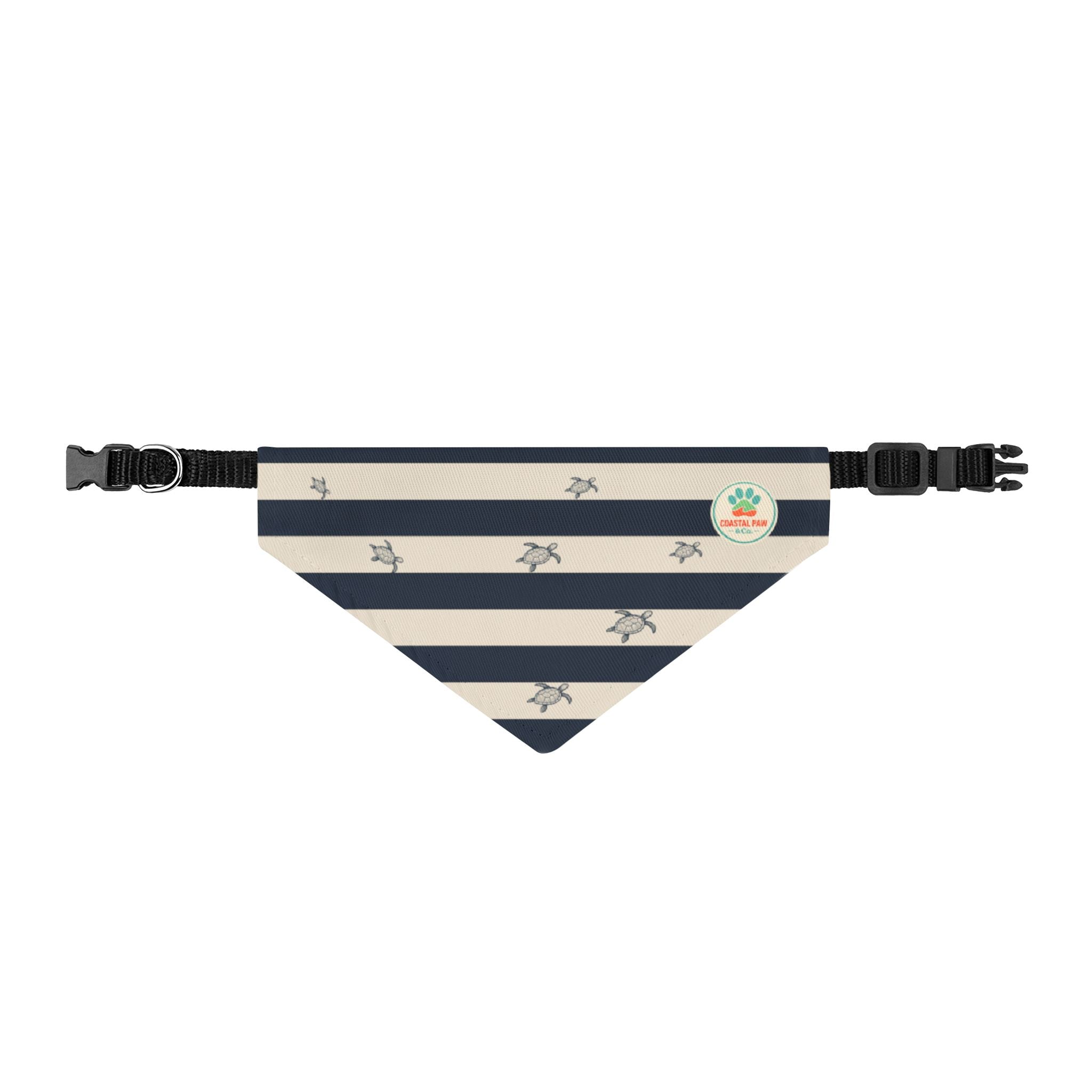 Nautical Sea Turtle Stripes Clip-on Pet Bandana | Coastal Navy Cream