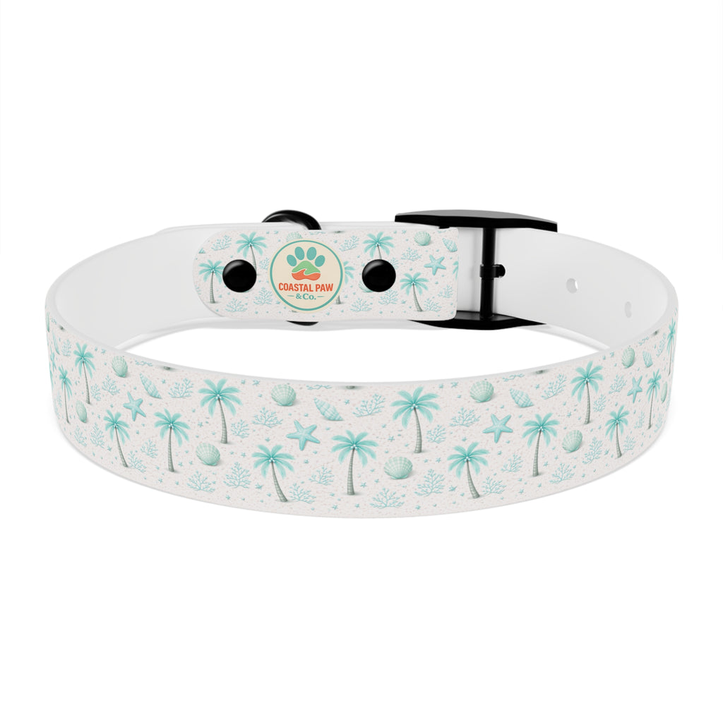 Aqua Palm Trees Dog Collar | Tropical Beach Pattern
