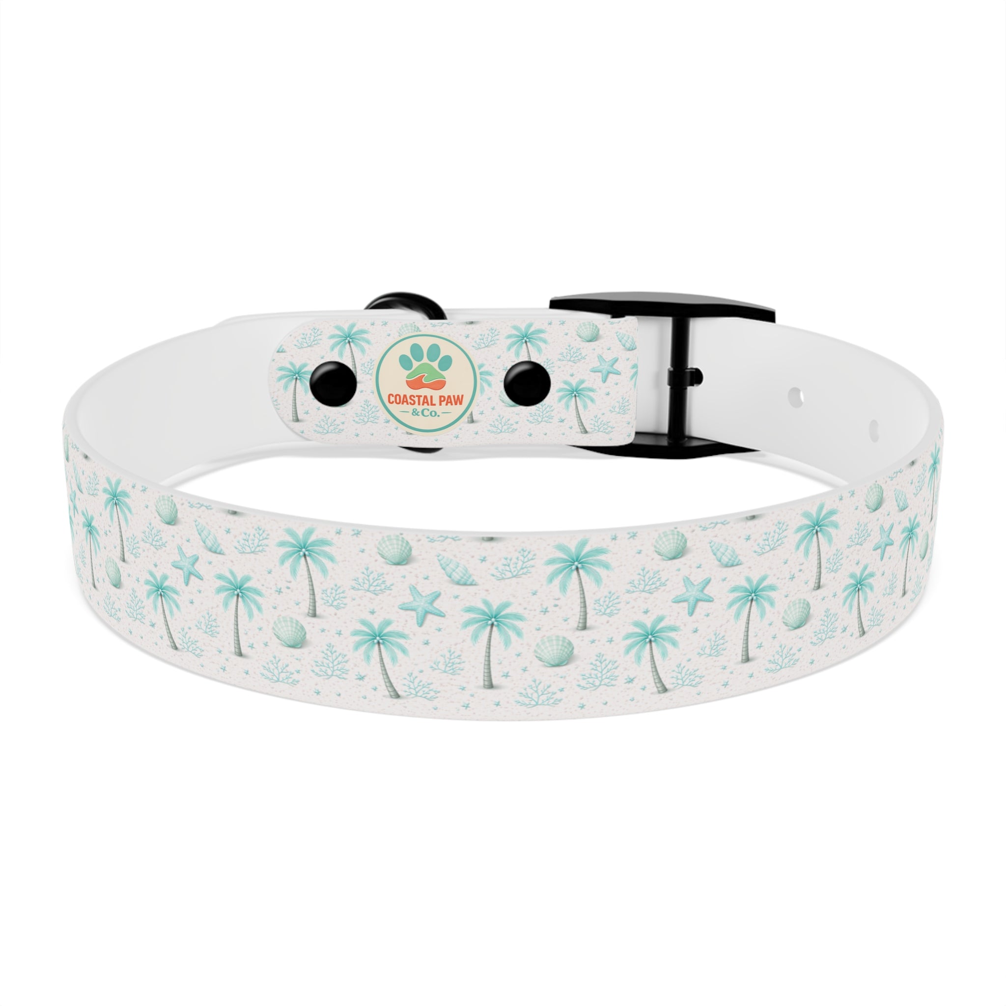 Aqua Palm Trees Dog Collar | Tropical Beach Pattern
