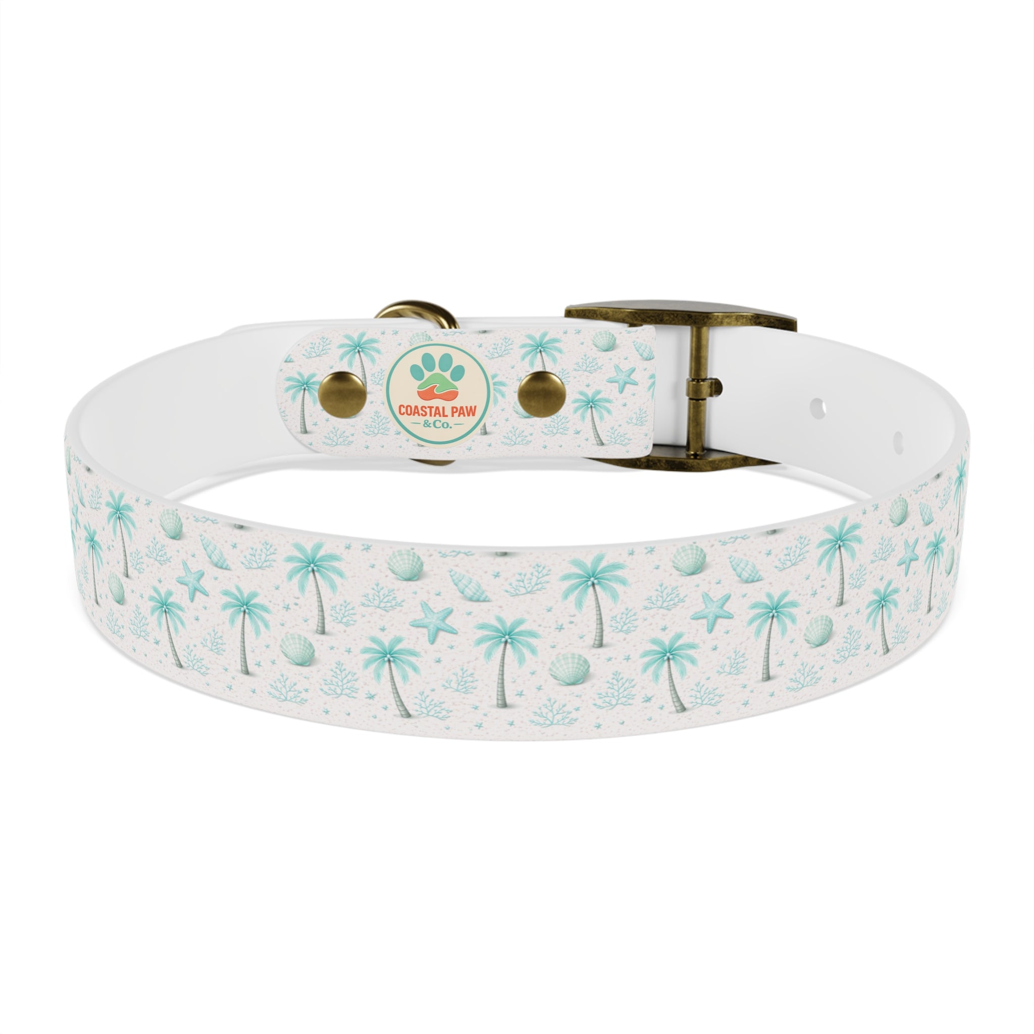 Aqua Palm Trees Dog Collar | Tropical Beach Pattern