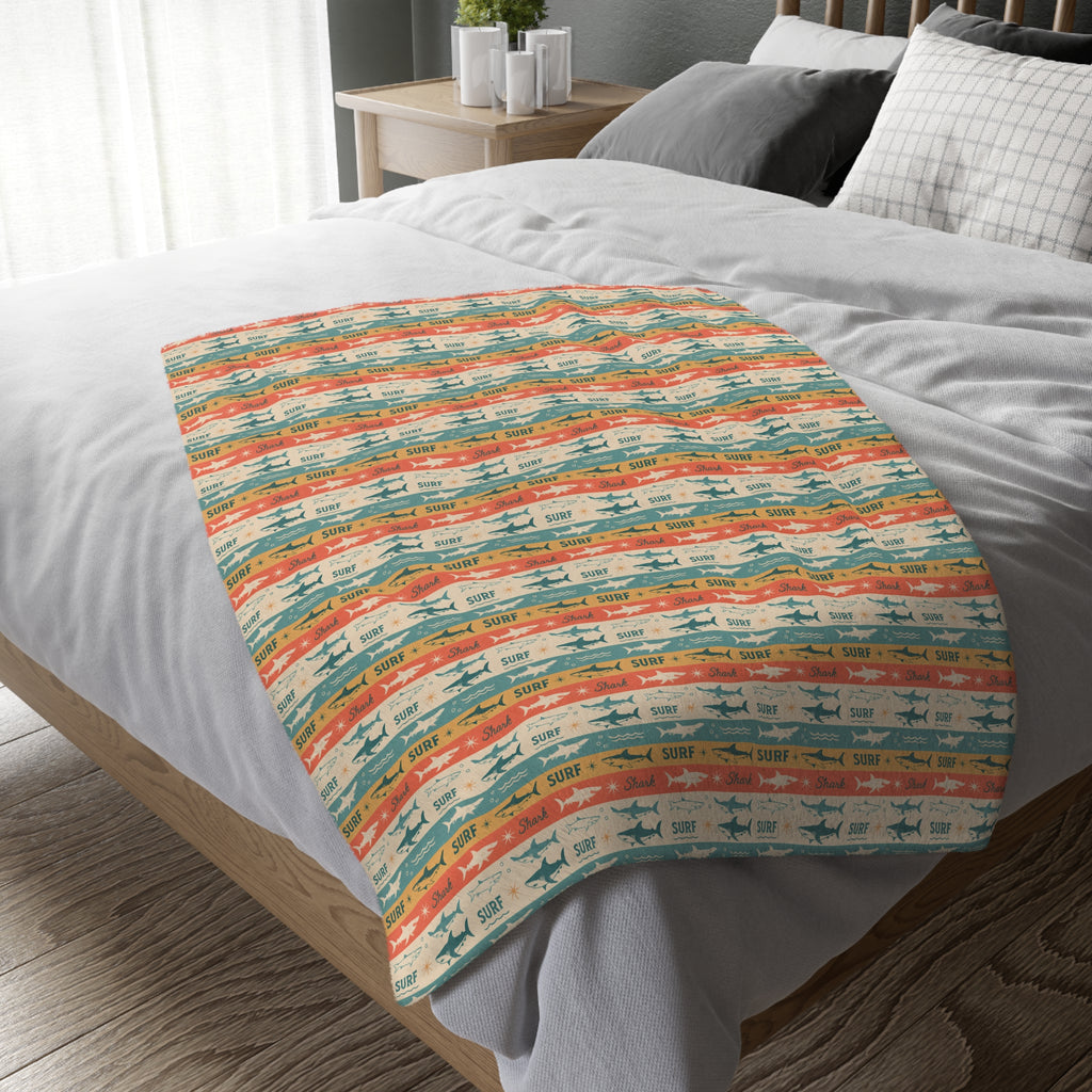 Retro Surf Shark Blanket – Vintage Ocean Pattern Cozy Throw