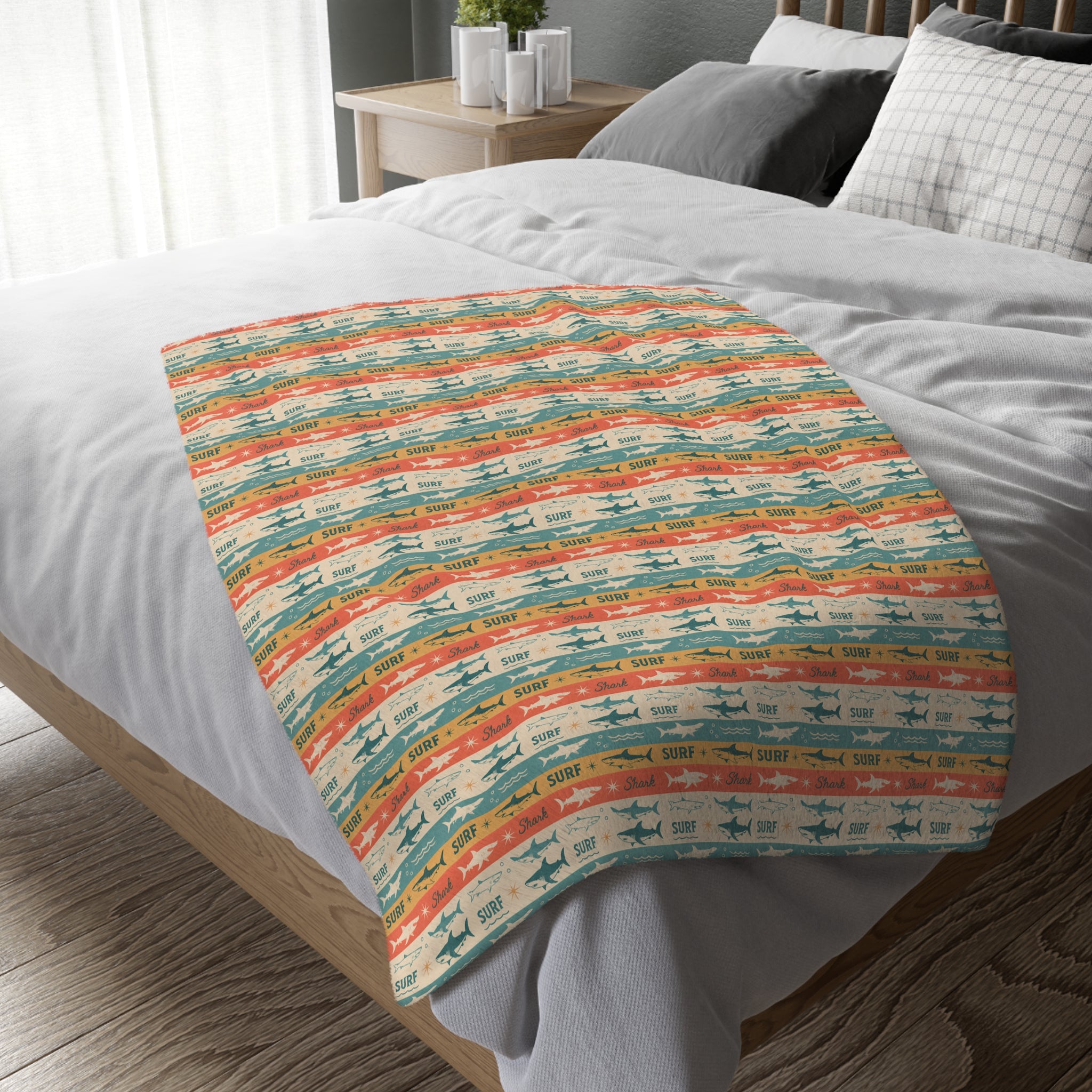 Retro Surf Shark Blanket – Vintage Ocean Pattern Cozy Throw
