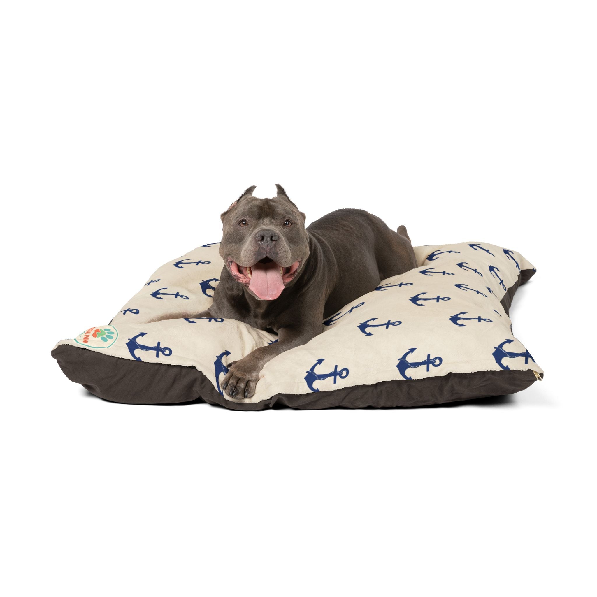 Navy Anchor Pattern Pet Bed | Nautical Dog Cat Bed, Coastal Anchor Print