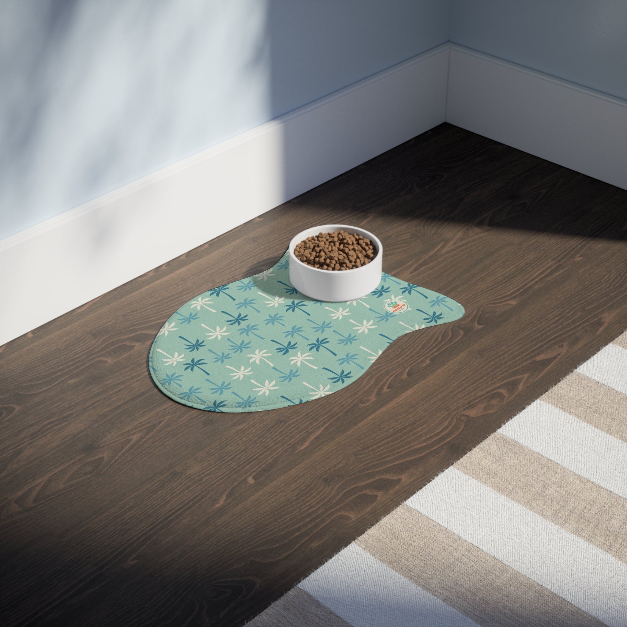 Palm Tree Pattern Pet Feeding Mat | Waterproof Non-Slip Bowl Placemat