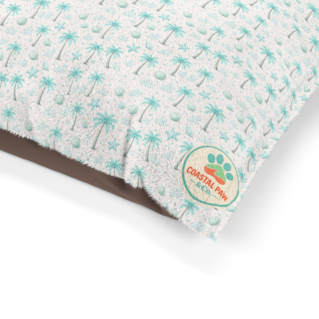 Aqua Palm Tree Pattern Pet Bed | Tropical Palm Print Pillow for Dogs & Cats