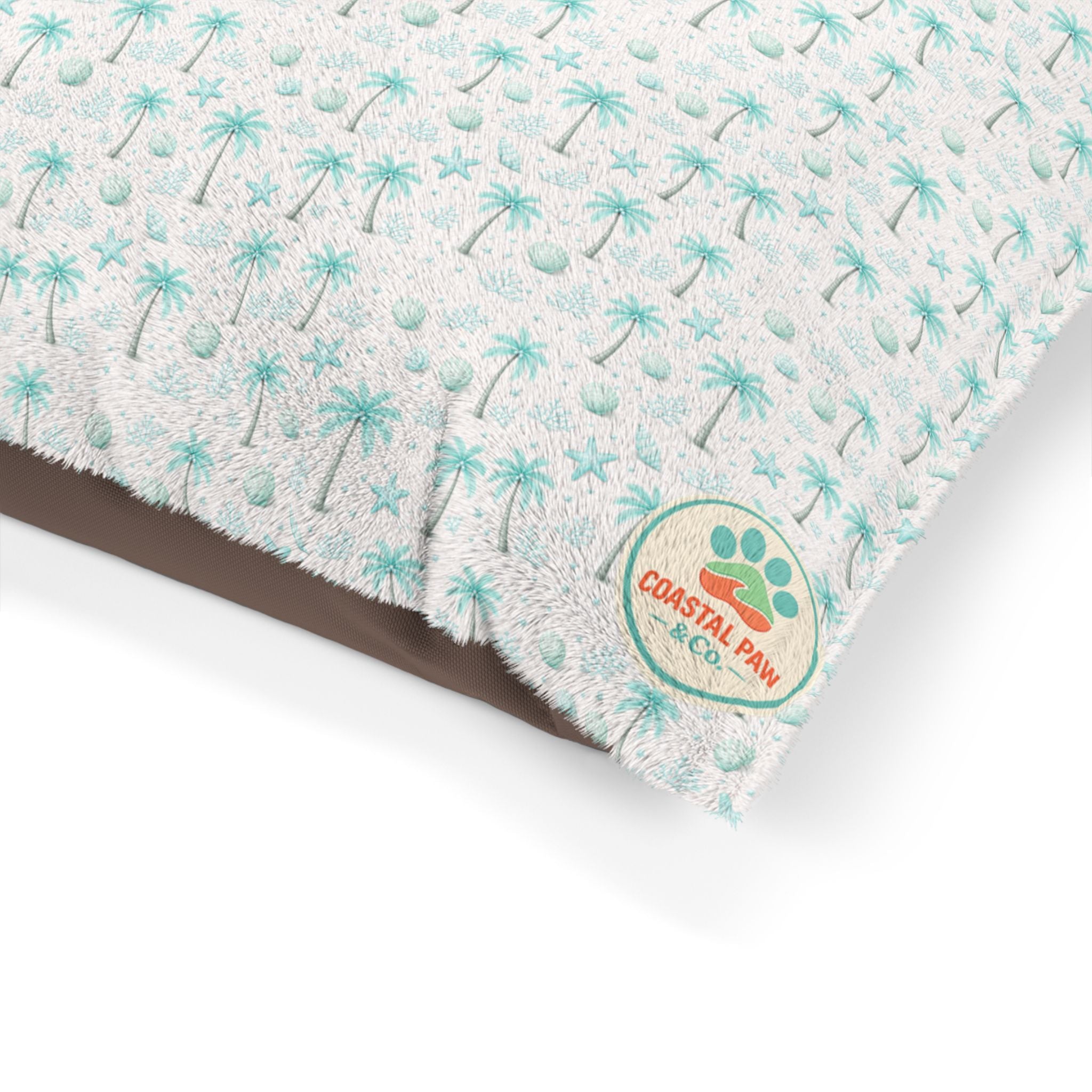 Aqua Palm Tree Pattern Pet Bed | Tropical Palm Print Pillow for Dogs & Cats