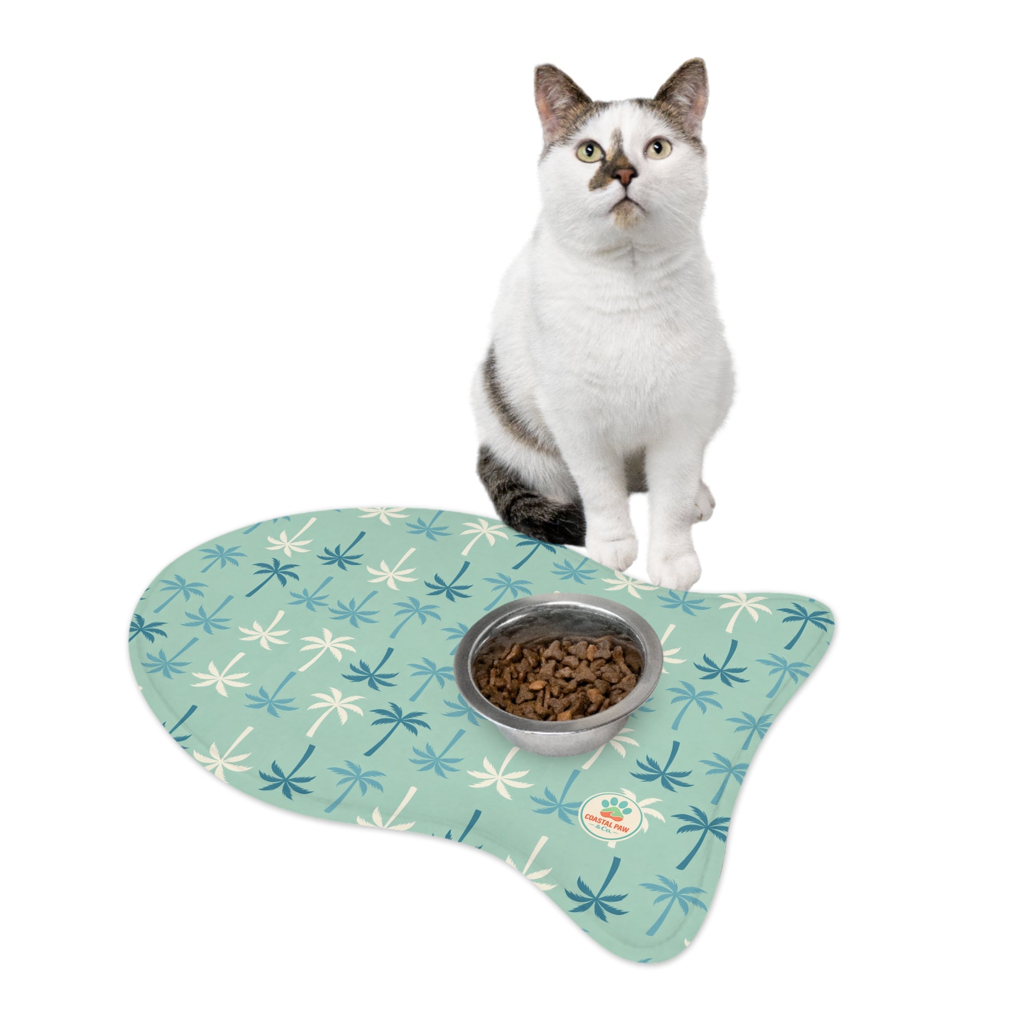 Palm Tree Pattern Pet Feeding Mat | Waterproof Non-Slip Bowl Placemat