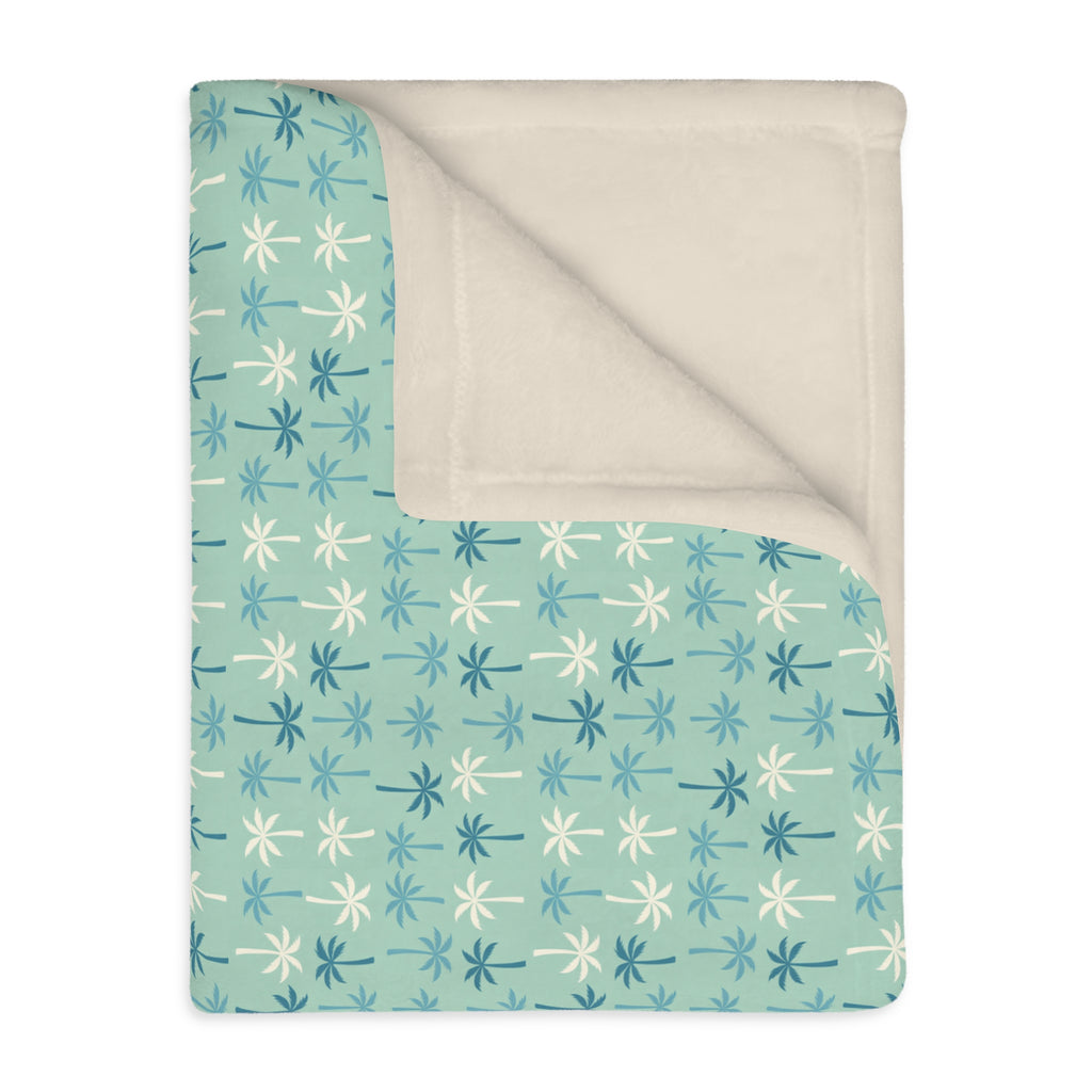 Teal Palm Pattern Blanket | Velveteen Microfiber Two-Sided Throw