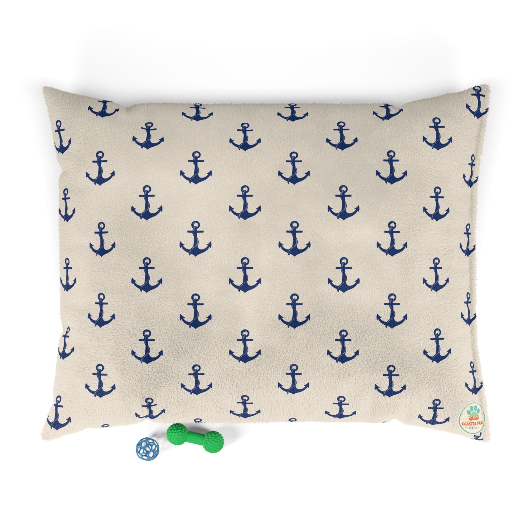 Navy Anchor Pattern Pet Bed | Nautical Dog Cat Bed, Coastal Anchor Print