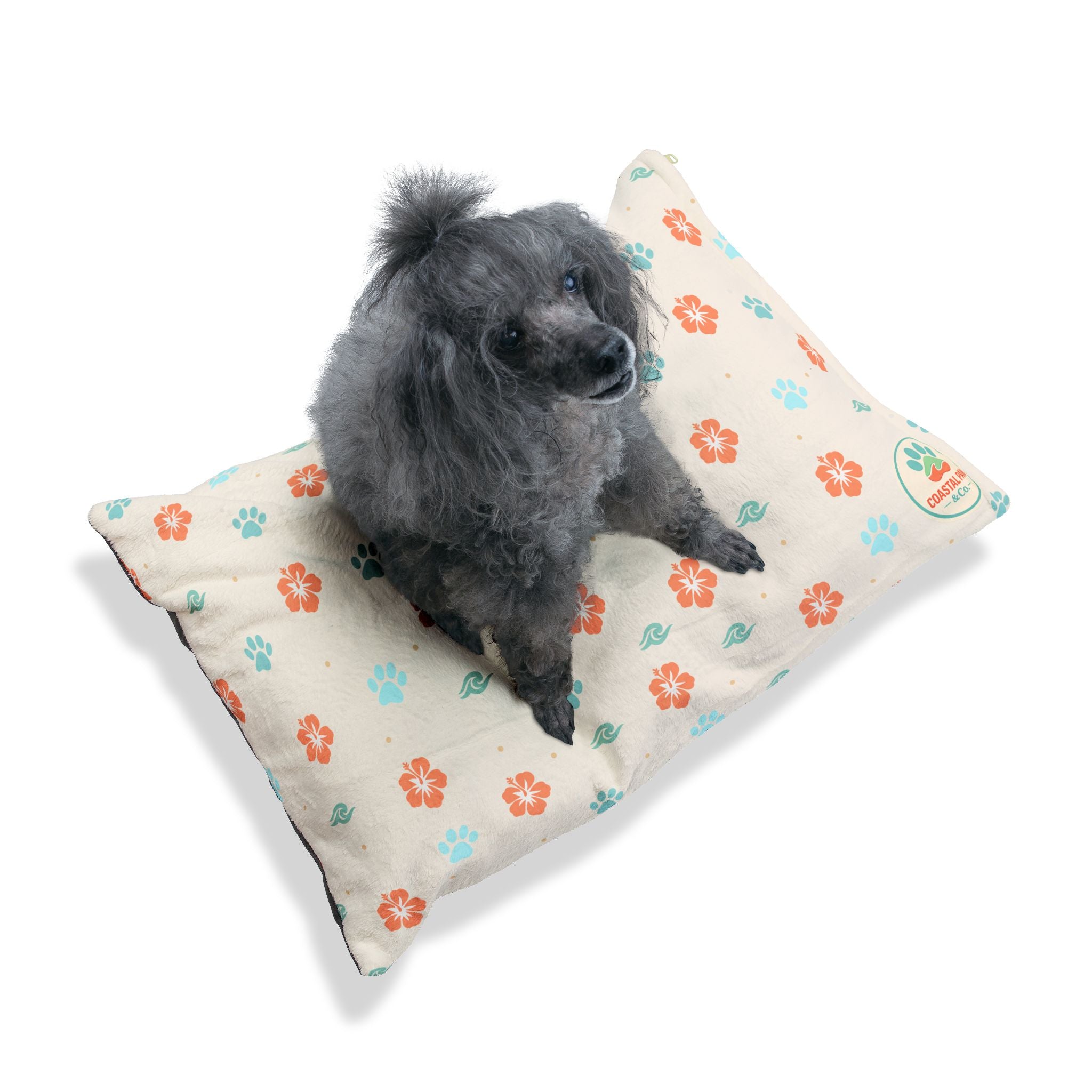 Floral Paw Print Pet Bed — Soft Cream Dog & Cat Cushion