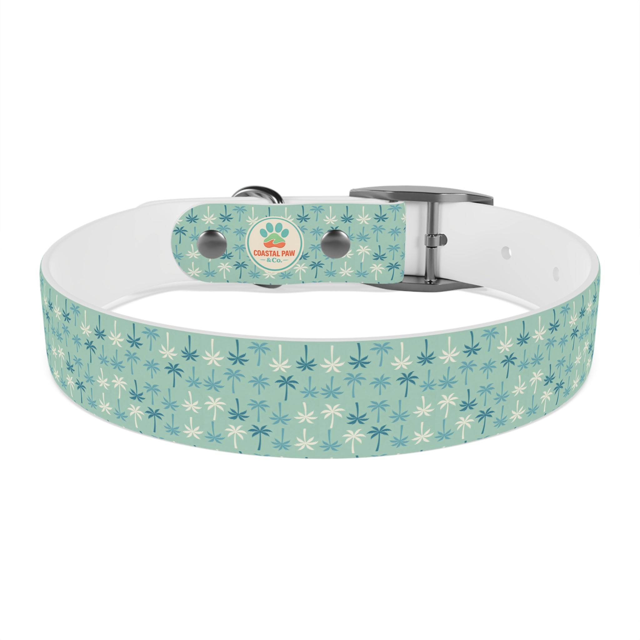 Teal Palm Trees Dog Collar | Tropical Pattern, Teal Palm Print