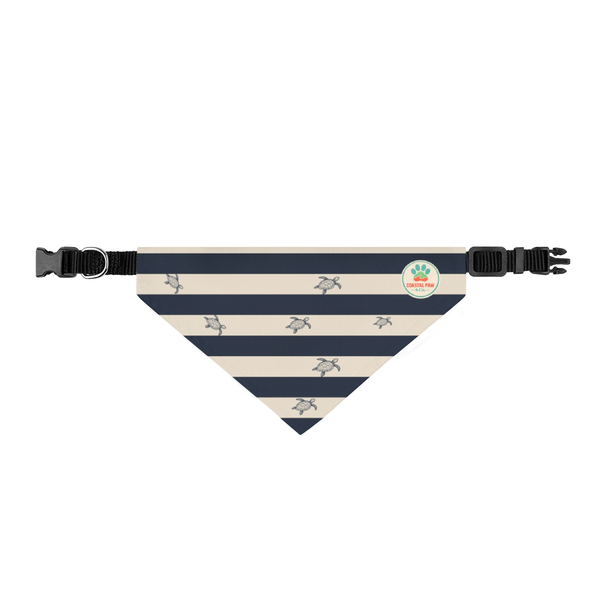 Nautical Sea Turtle Stripes Clip-on Pet Bandana | Coastal Navy Cream