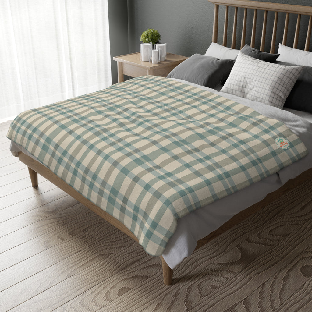 Blue Plaid and Palm Trees Blanket | Reversible Two-Sided Throw