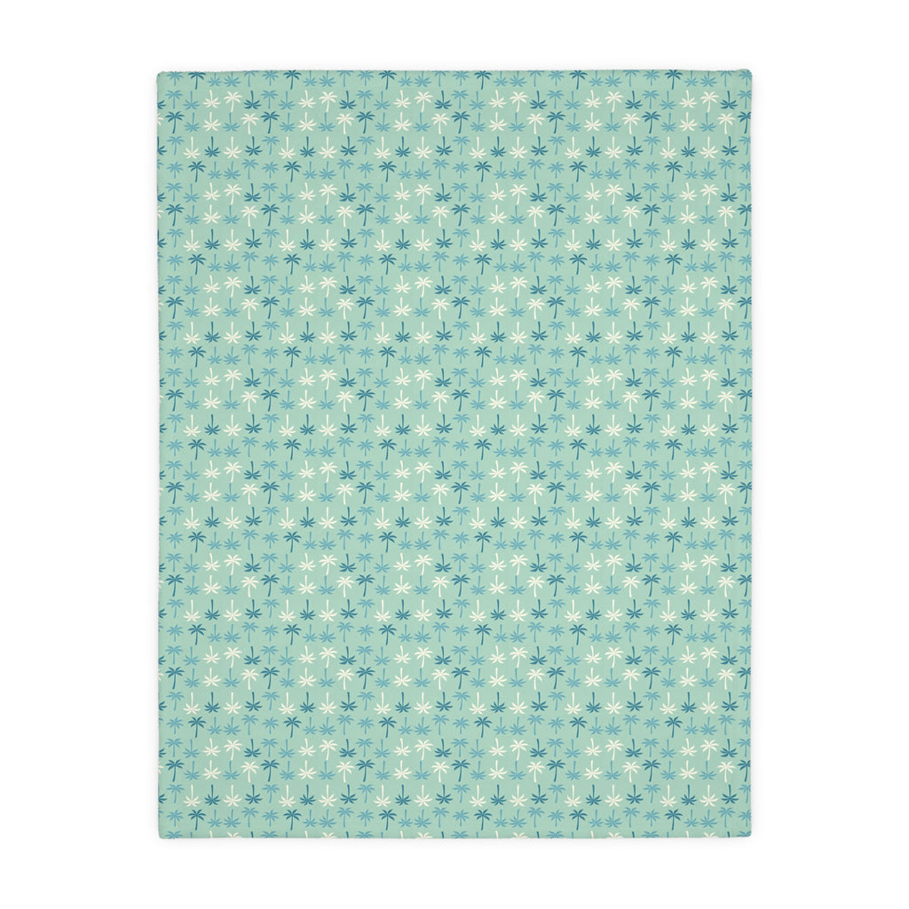 Teal Palm Pattern Blanket | Velveteen Microfiber Two-Sided Throw