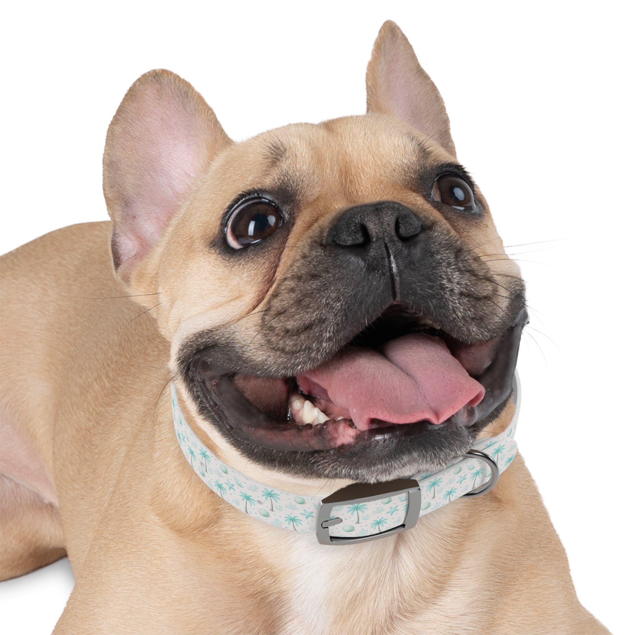 Aqua Palm Trees Dog Collar | Tropical Beach Pattern
