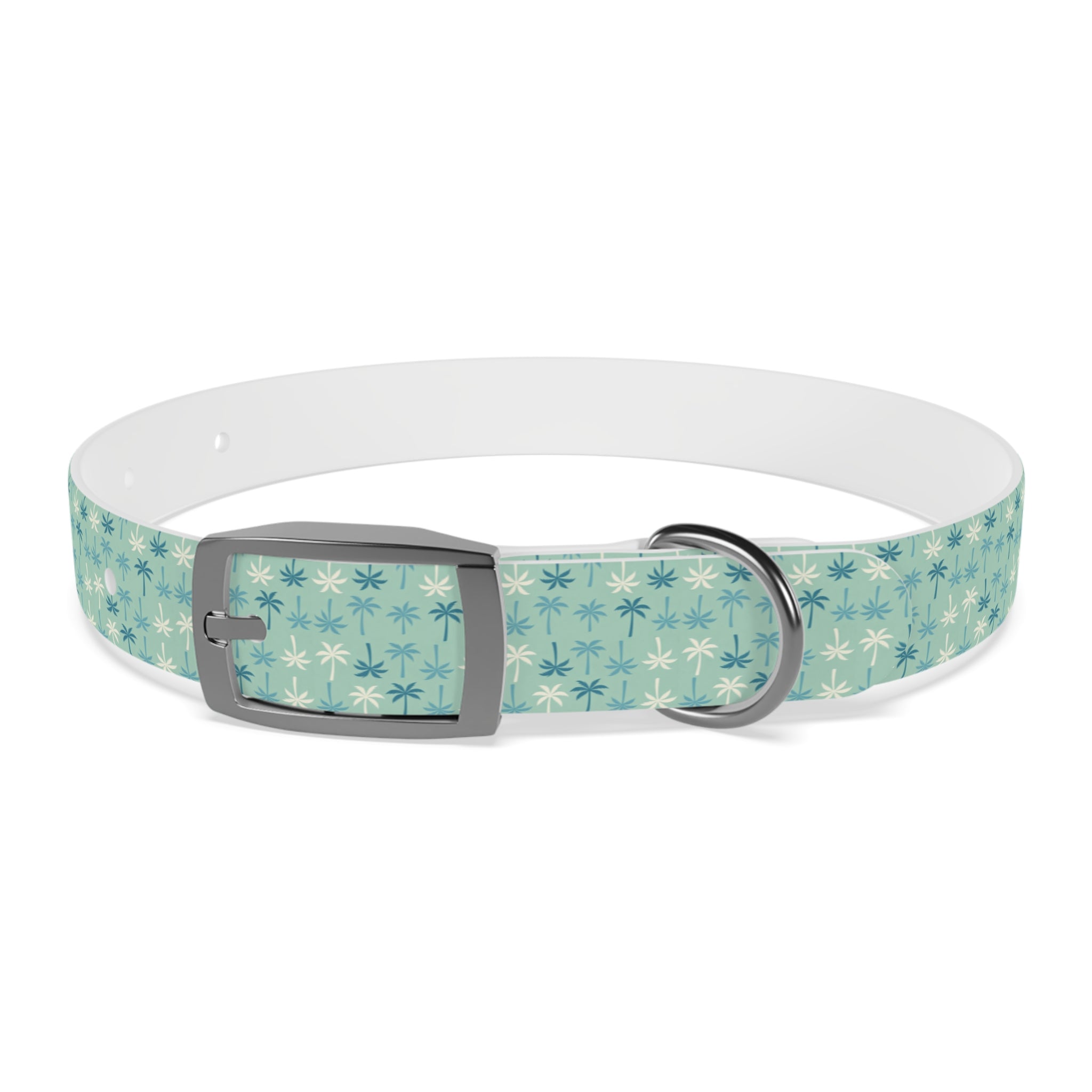 Teal Palm Trees Dog Collar | Tropical Pattern, Teal Palm Print