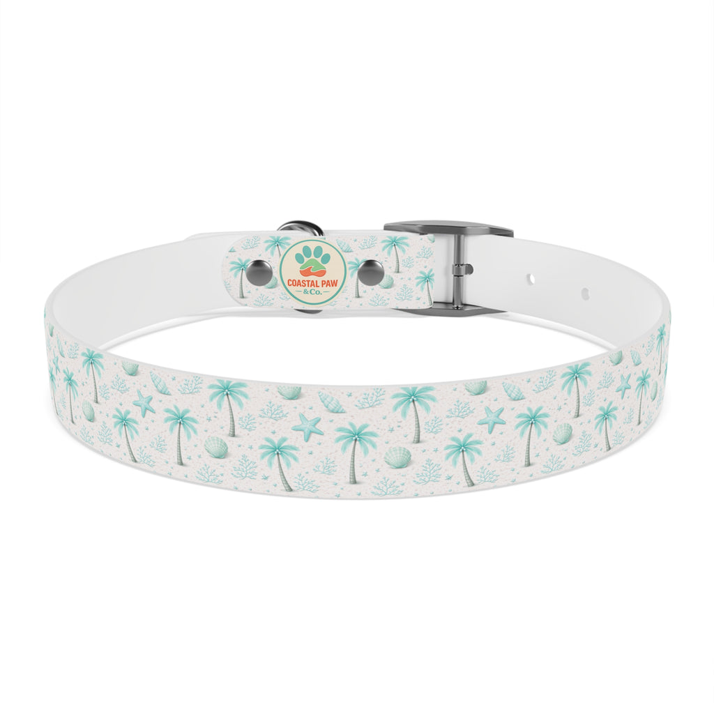 Aqua Palm Trees Dog Collar | Tropical Beach Pattern