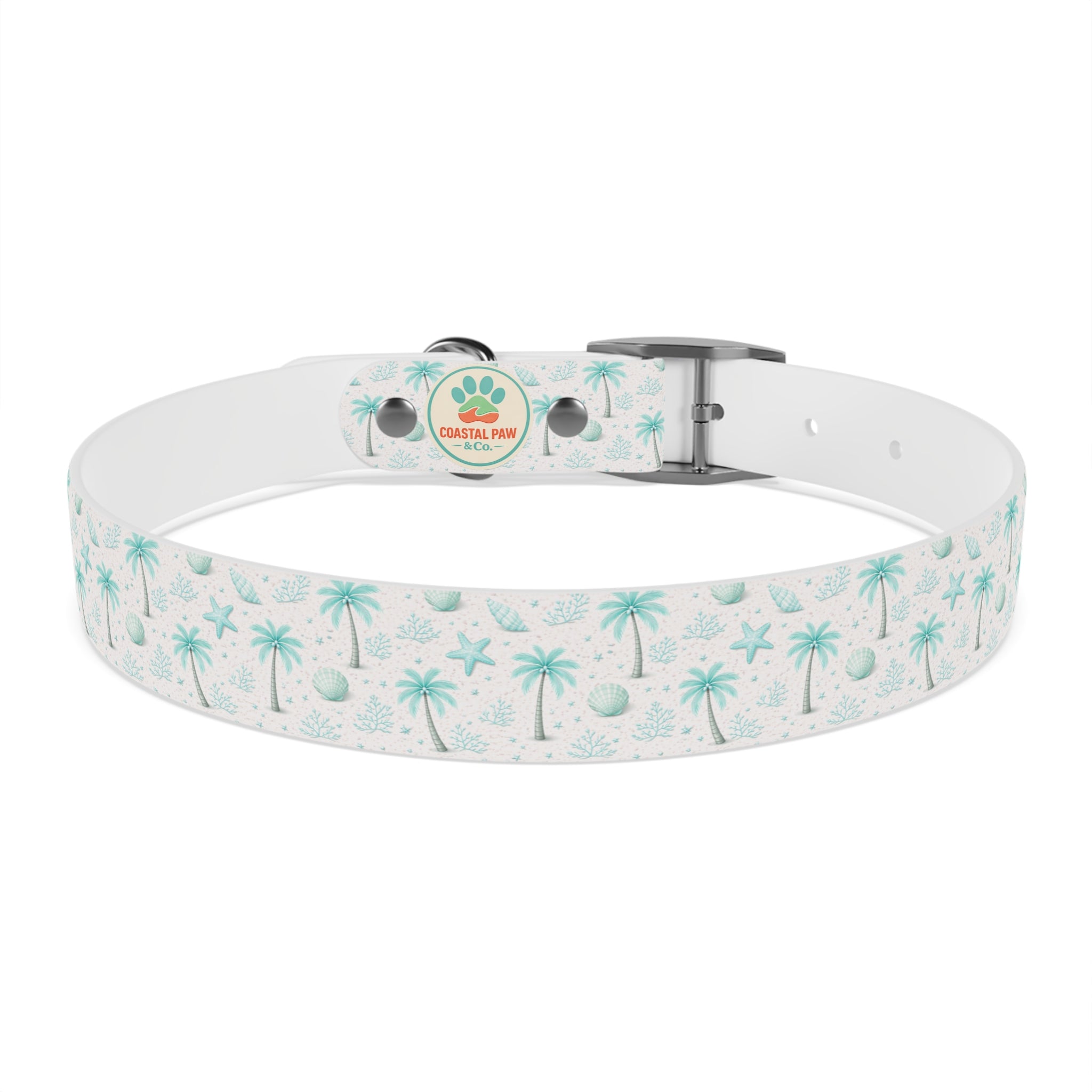 Aqua Palm Trees Dog Collar | Tropical Beach Pattern