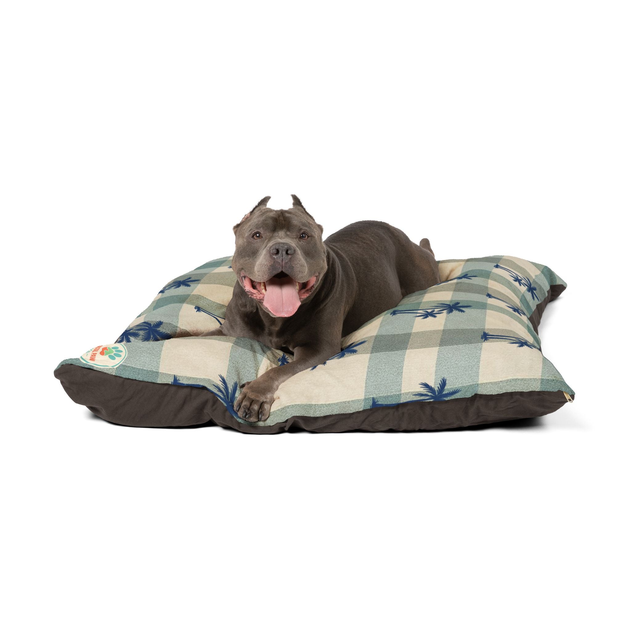 Palm Tree Plaid Pet Bed | Coastal Beach Pattern Cushion
