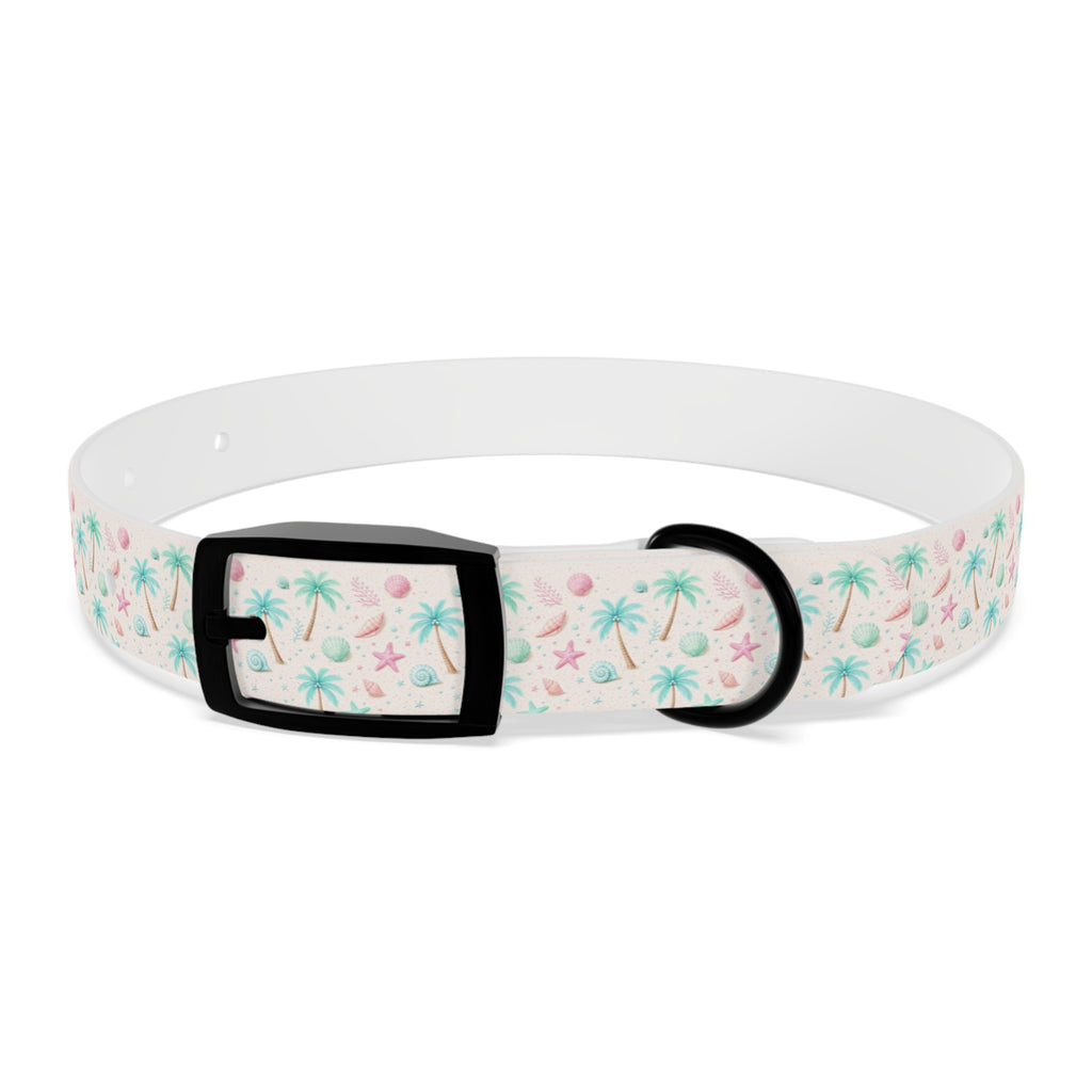 Tropical Palm Tree and Starfish Dog Collar | Pastel Beach Pattern