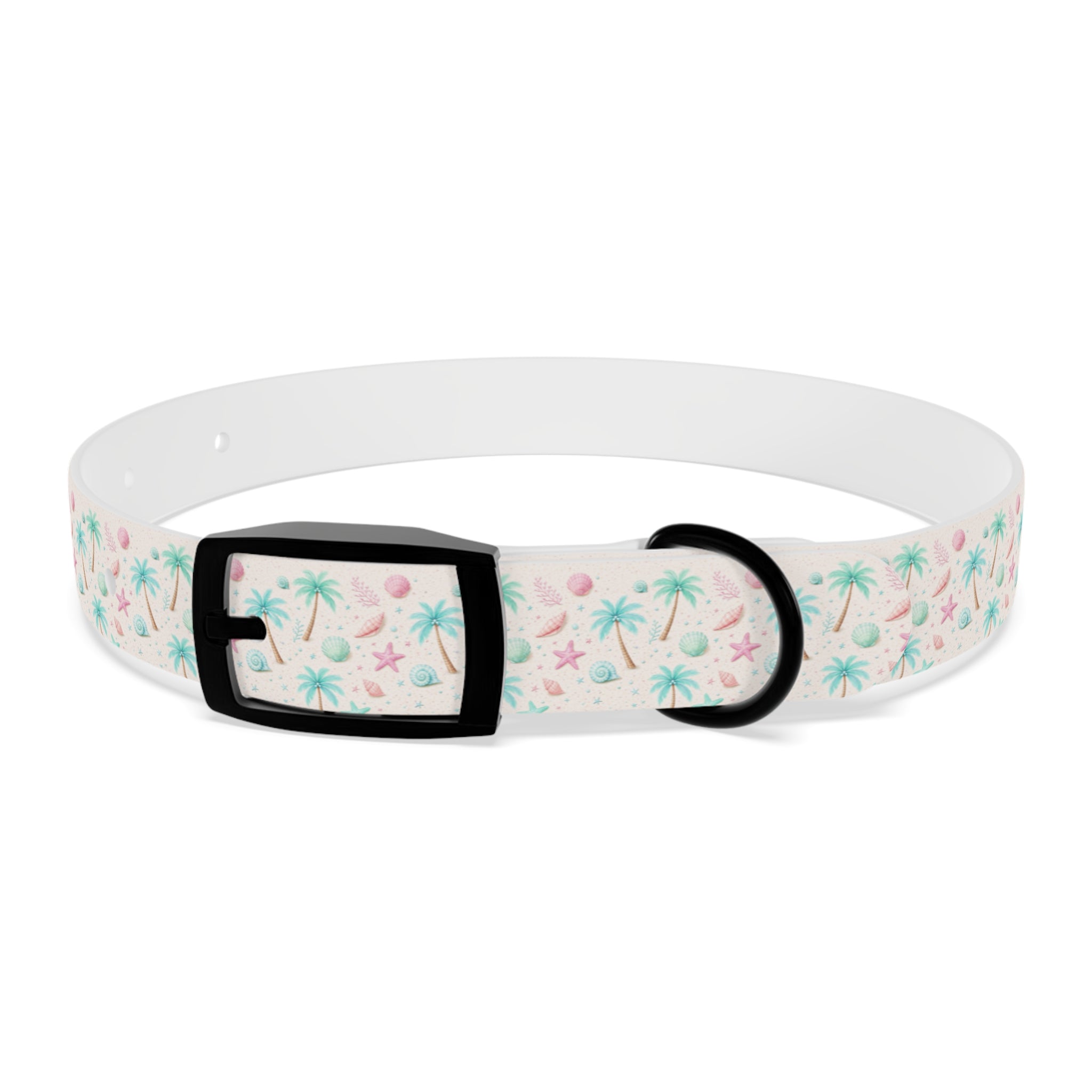 Tropical Palm Tree and Starfish Dog Collar | Pastel Beach Pattern
