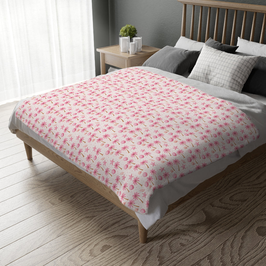 Pink Palm Tree Pattern Blanket | Velveteen Microfiber Throw