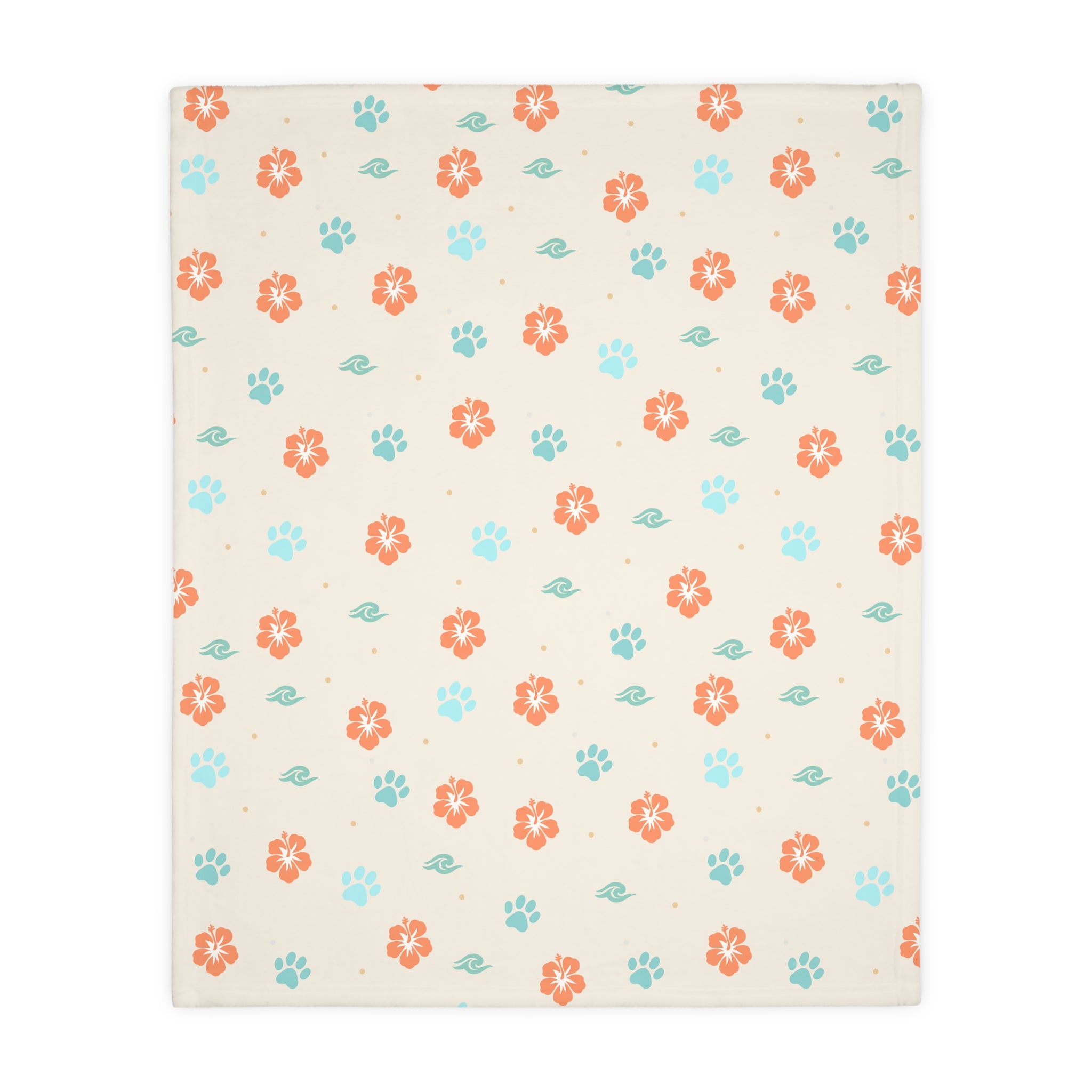 Floral Paw Print Blanket Velveteen Microfiber Blanket | Two-Sided Print