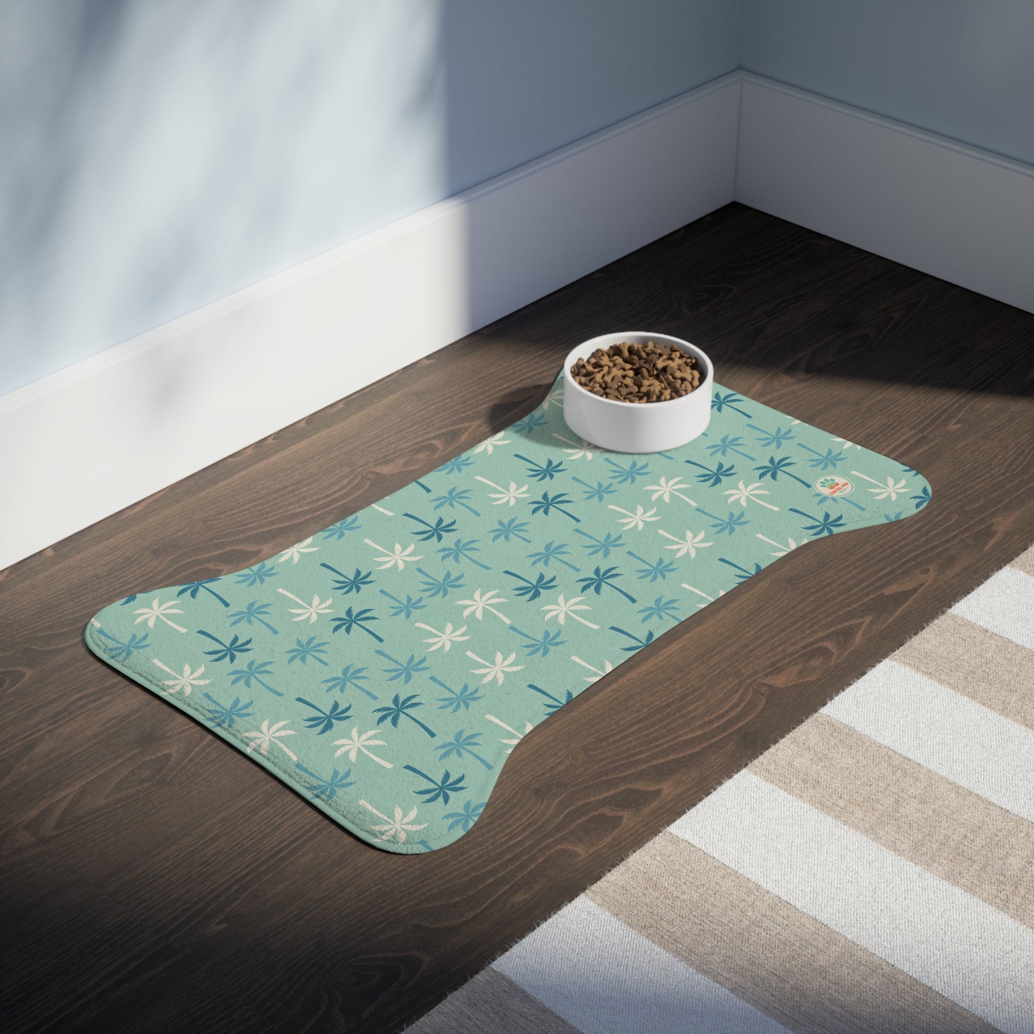 Palm Tree Pattern Pet Feeding Mat | Waterproof Non-Slip Bowl Placemat