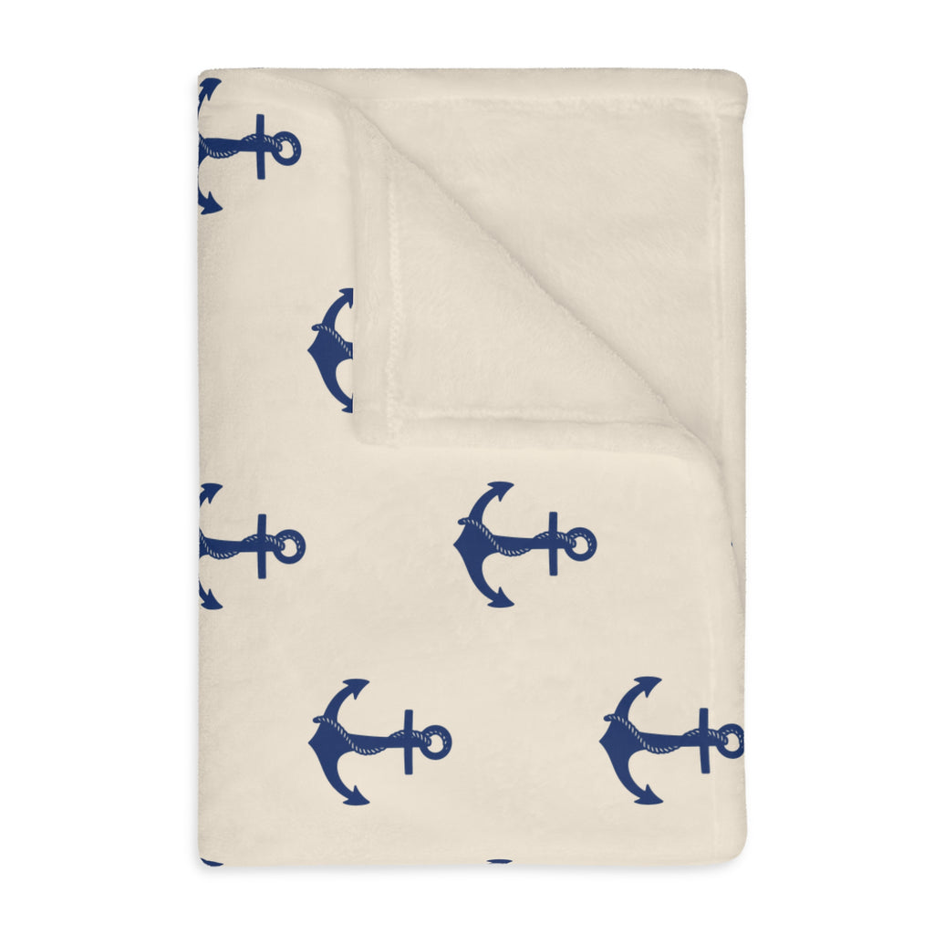 Navy Anchor Pattern Blanket | Velveteen Microfiber Throw