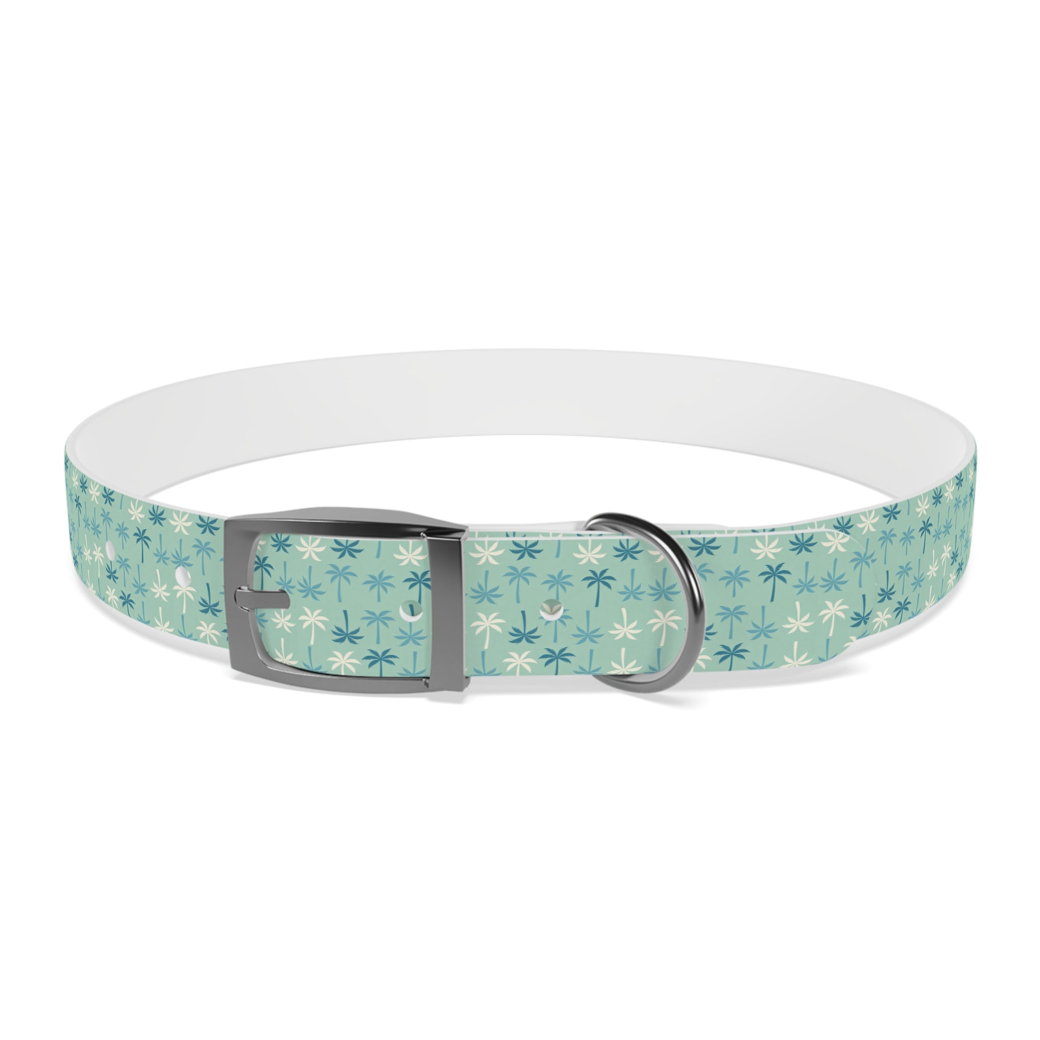 Teal Palm Trees Dog Collar | Tropical Pattern, Teal Palm Print
