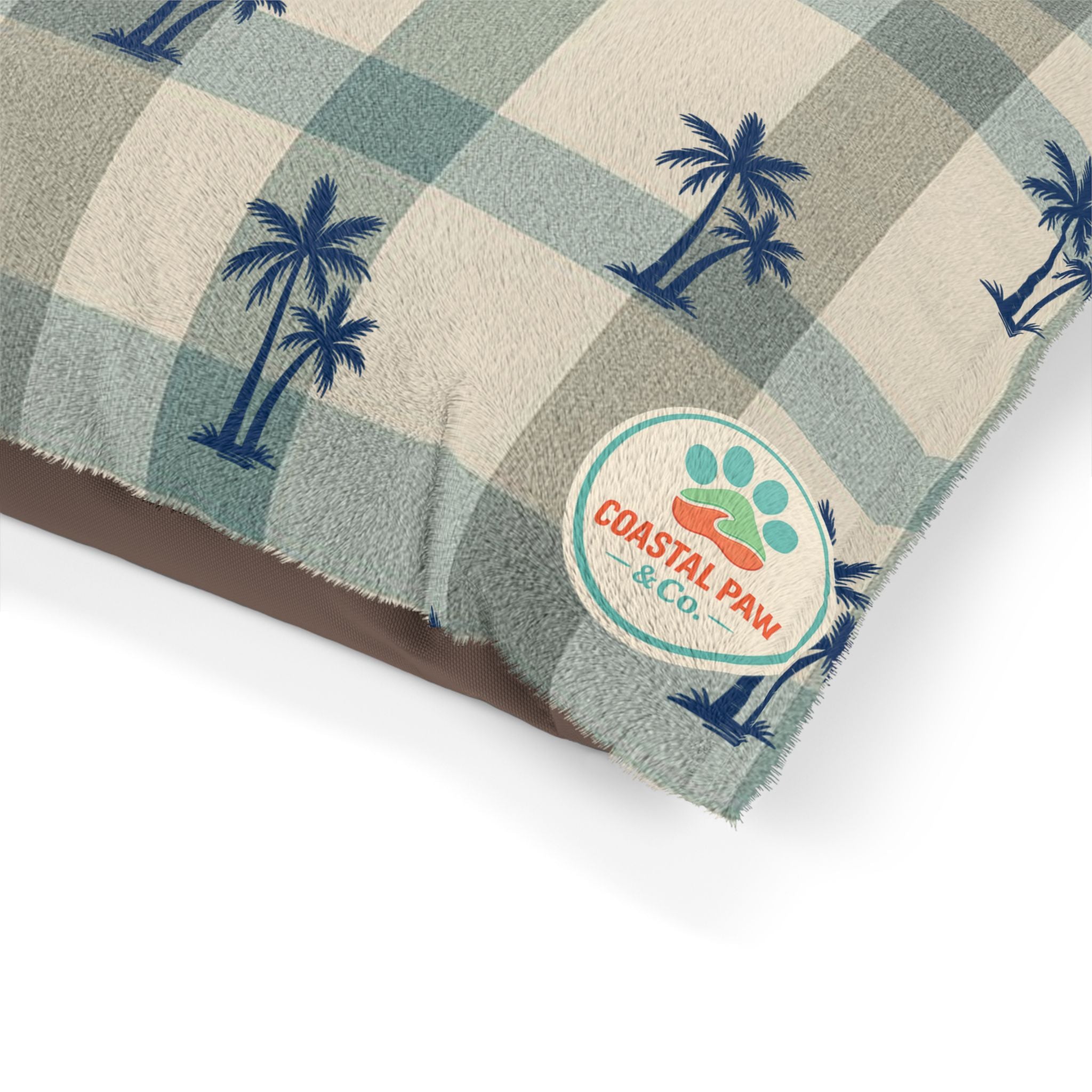 Palm Tree Plaid Pet Bed | Coastal Beach Pattern Cushion