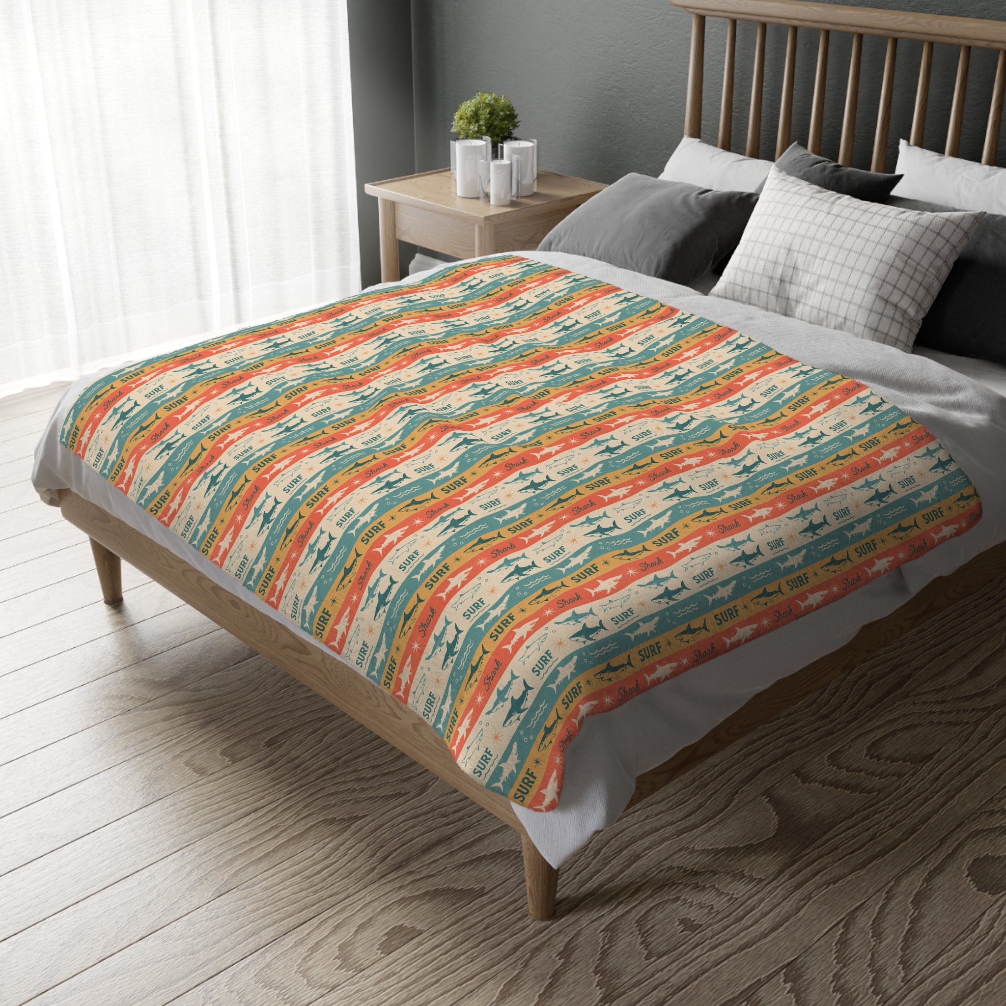 Retro Surf Shark Blanket – Vintage Ocean Pattern Cozy Throw