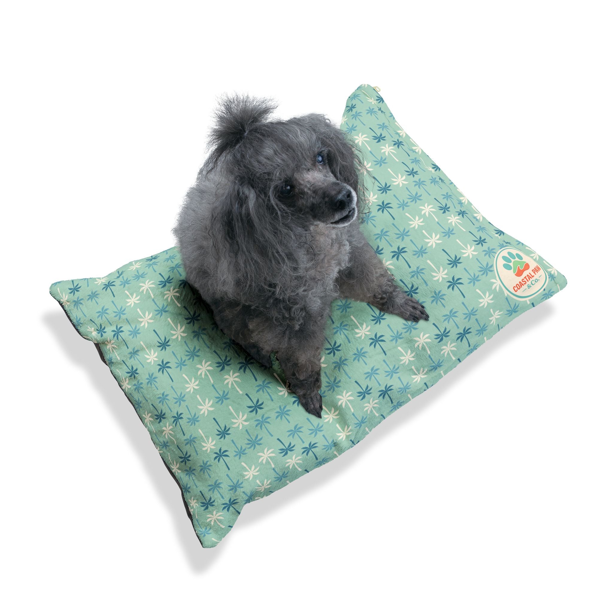 Teal Palm Tree Pet Bed – Soft Fleece Dog & Cat Bed